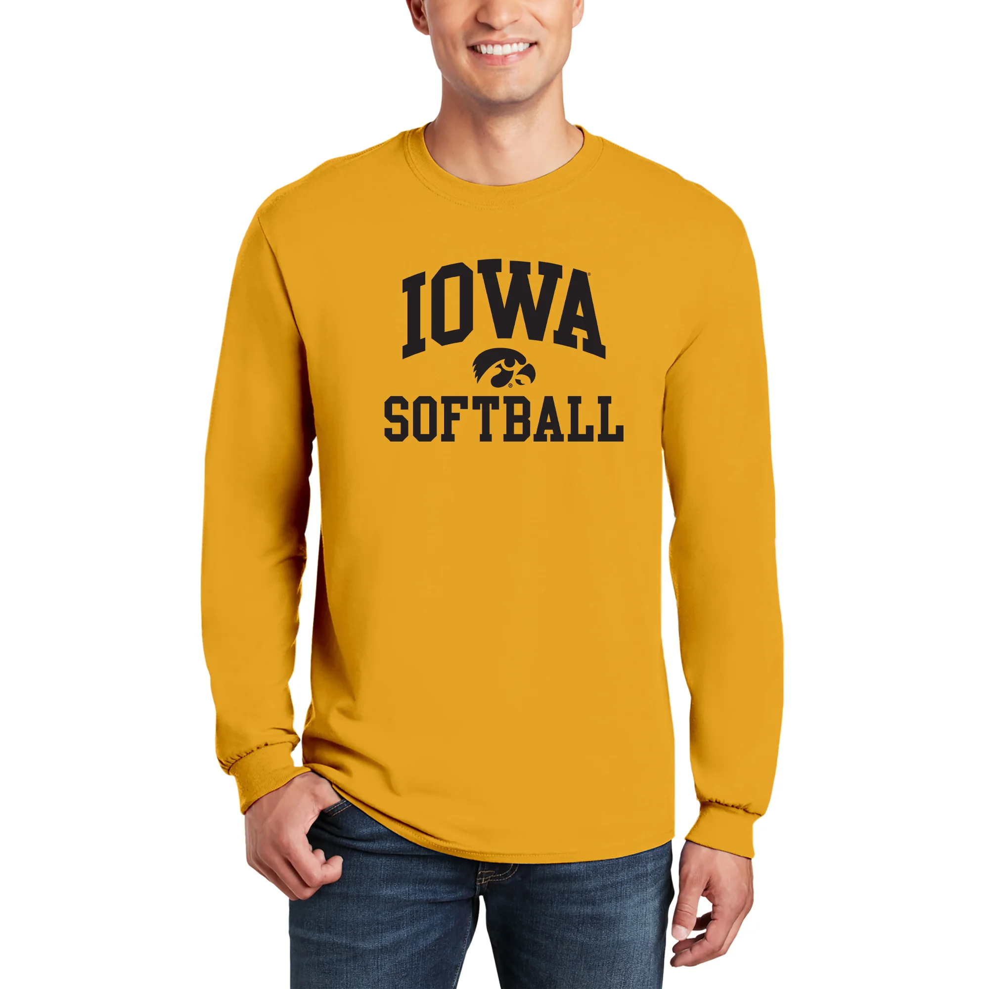 University of Iowa Hawkeyes Arch Logo Softball Long Sleeve T Shirt- Gold - Image 3