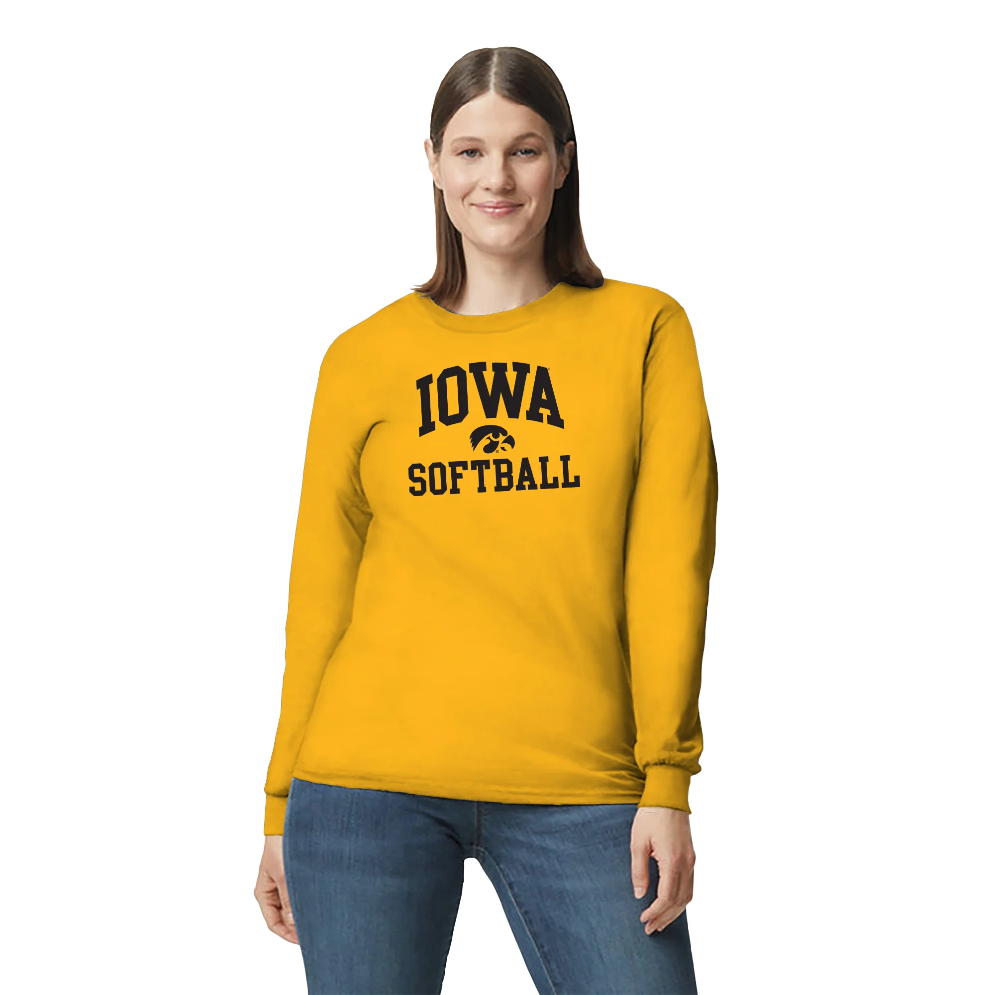 University of Iowa Hawkeyes Arch Logo Softball Long Sleeve T Shirt- Gold - Image 4