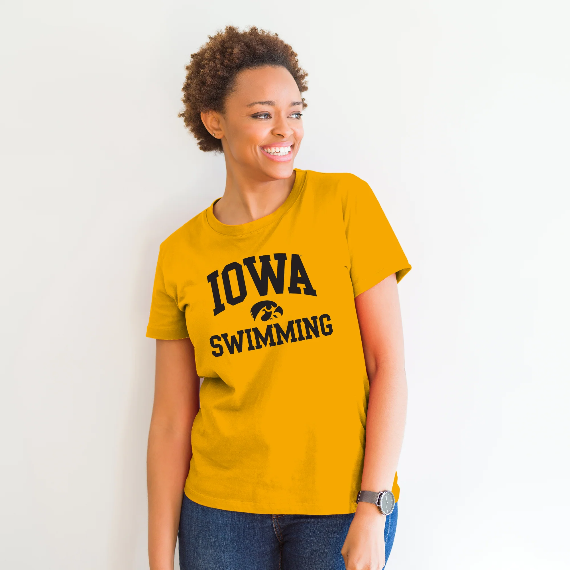 University of Iowa Hawkeyes Arch Logo Swimming Short Sleeve T Shirt - Gold - Image 4