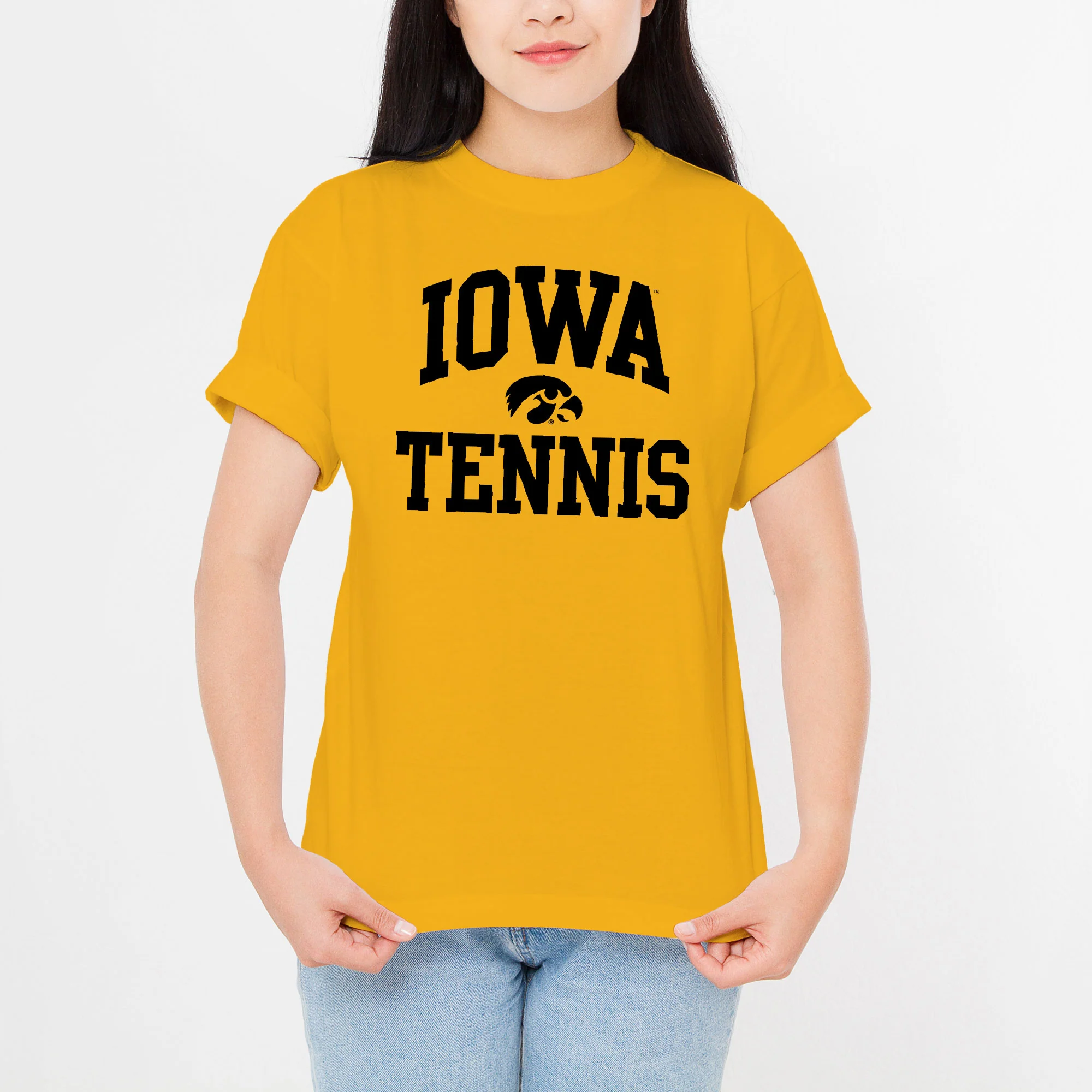 University of Iowa Hawkeyes Arch Logo Tennis Short Sleeve T Shirt - Gold - Image 4