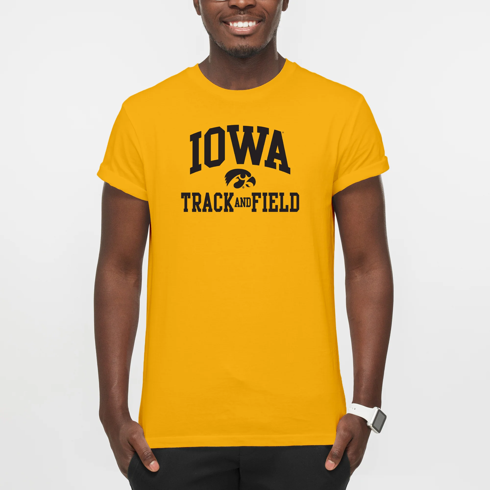 University of Iowa Hawkeyes Arch Logo Track & Field Short Sleeve T Shirt - Gold - Image 3