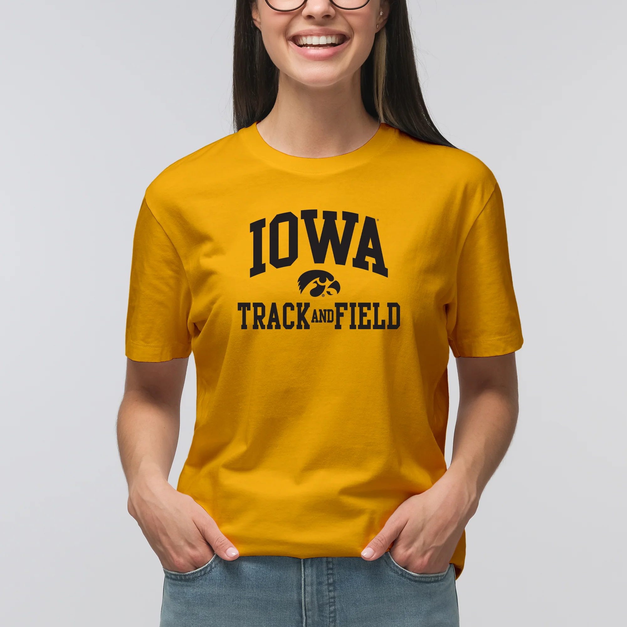 University of Iowa Hawkeyes Arch Logo Track & Field Short Sleeve T Shirt - Gold - Image 4