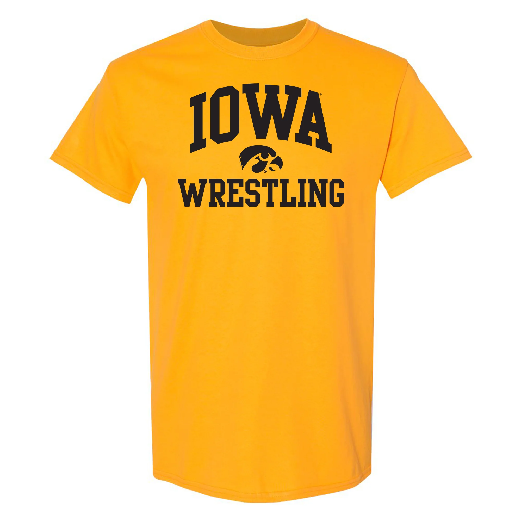 University of Iowa Hawkeyes Arch Logo Wrestling Short Sleeve T Shirt - Gold