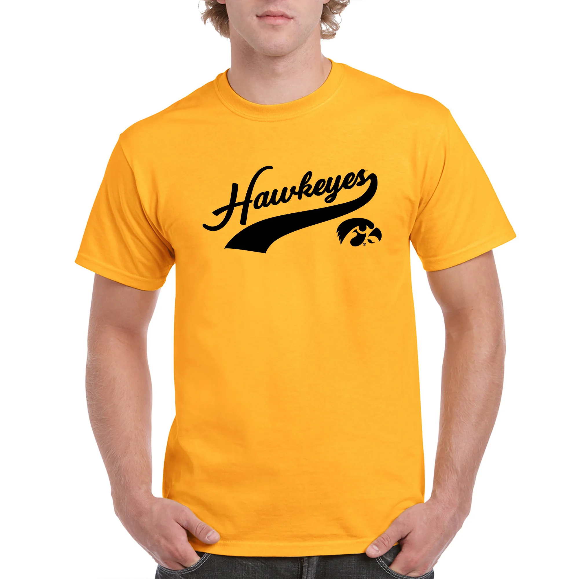 University of Iowa Hawkeyes Baseball Jersey Script Short Sleeve T-Shirt - Gold - Image 3