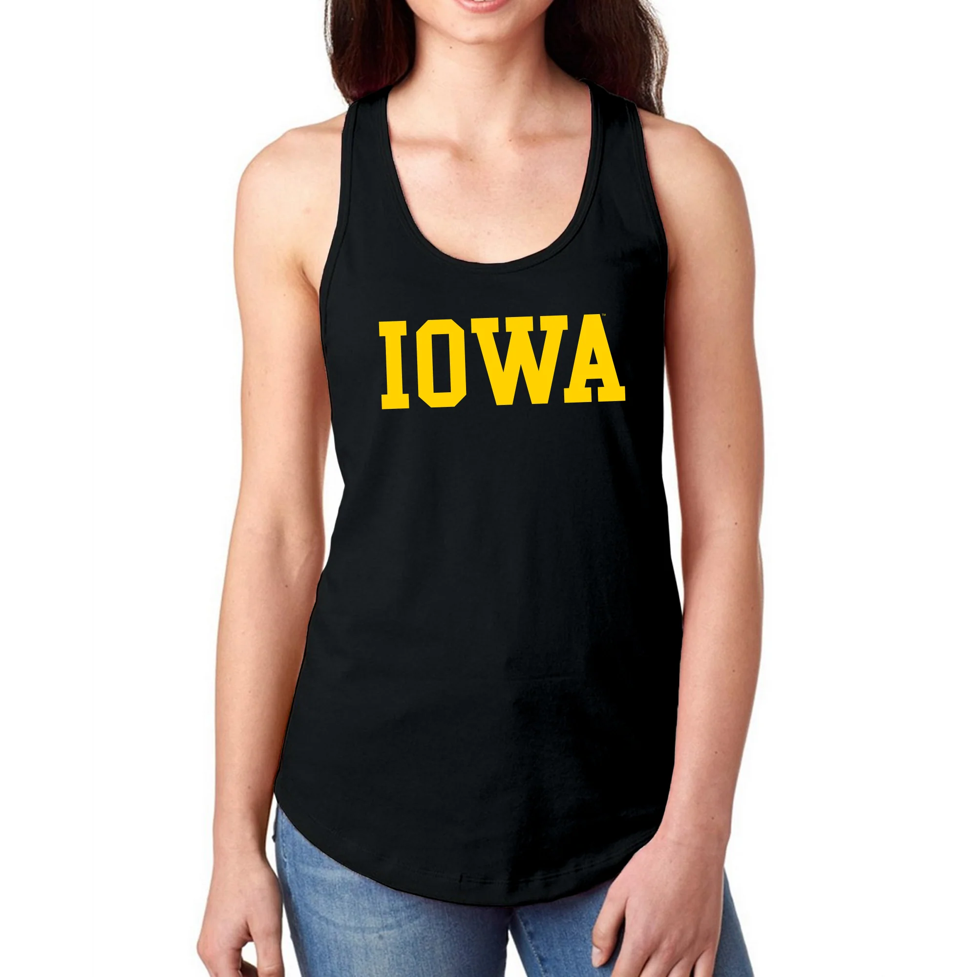 University of Iowa Hawkeyes Basic Block Racerback Tank Top - Black - Image 3