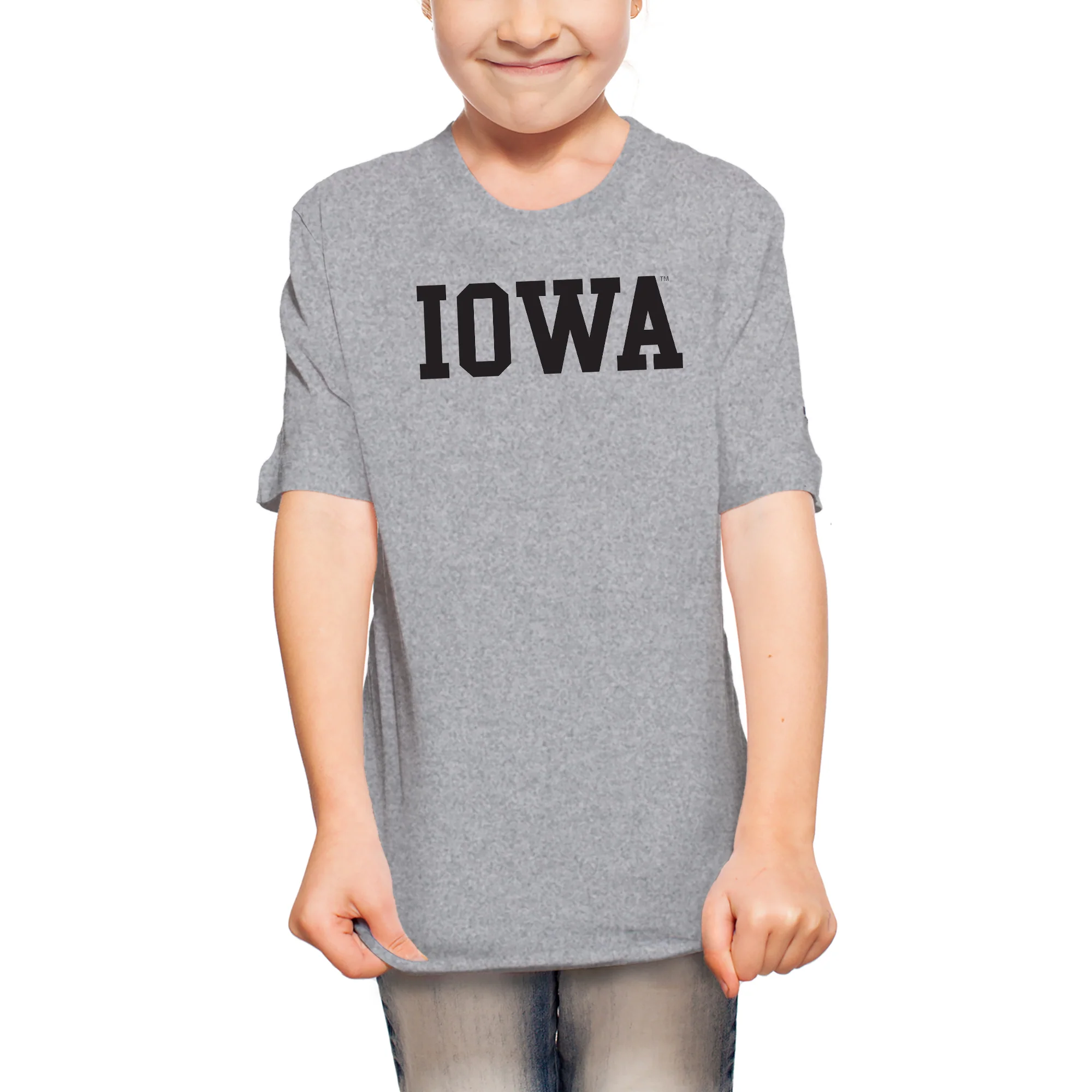 University of Iowa Hawkeyes Basic Block Youth Short Sleeves T Shirt - Sport Grey - Image 4