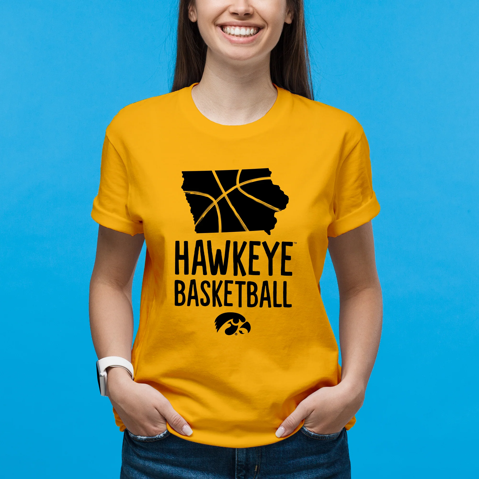 University of Iowa Hawkeyes Basketball Brush State Short Sleeve T Shirt - Gold - Image 4