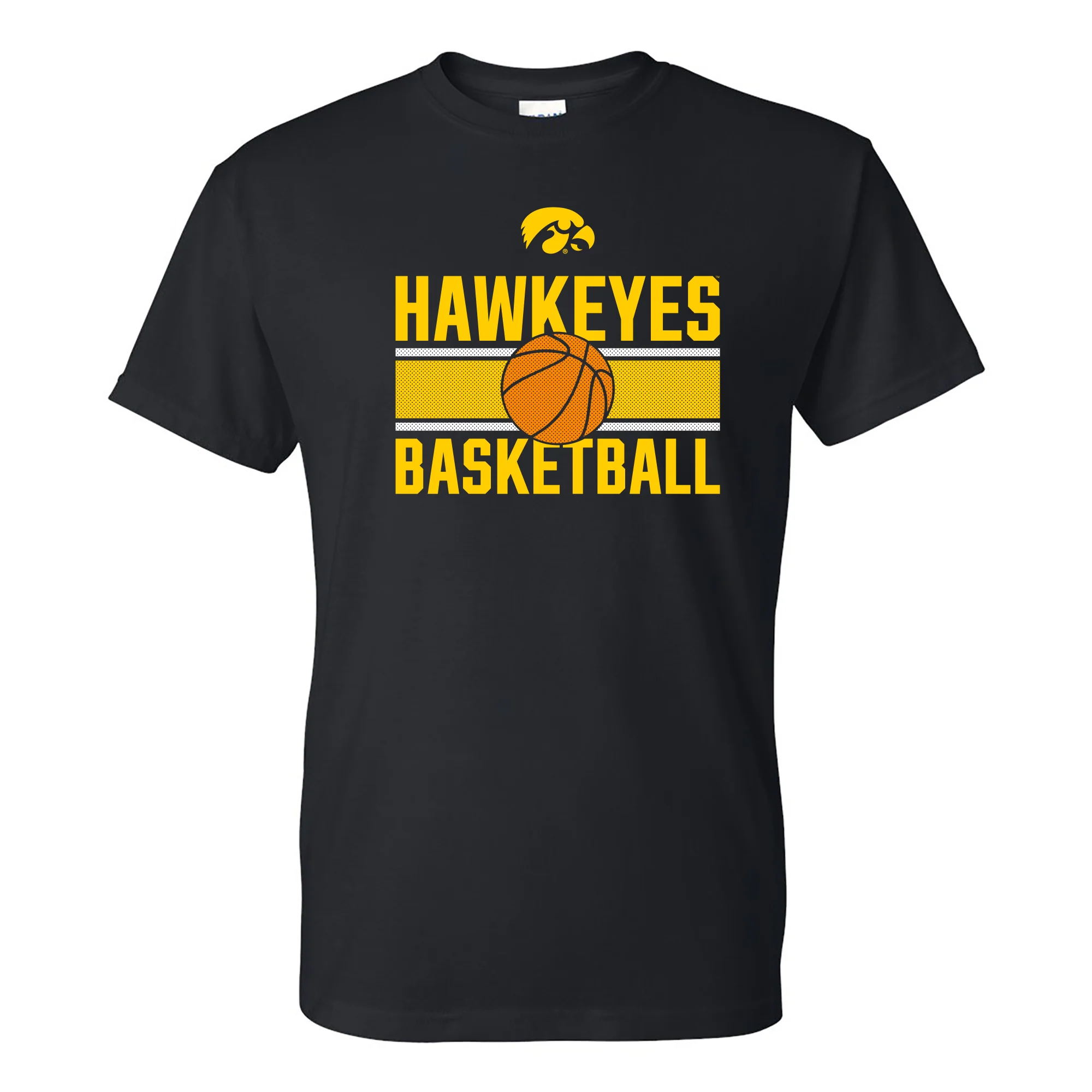 University of Iowa Hawkeyes Basketball Mesh Basic Cotton Short Sleeve T Shirt - Black