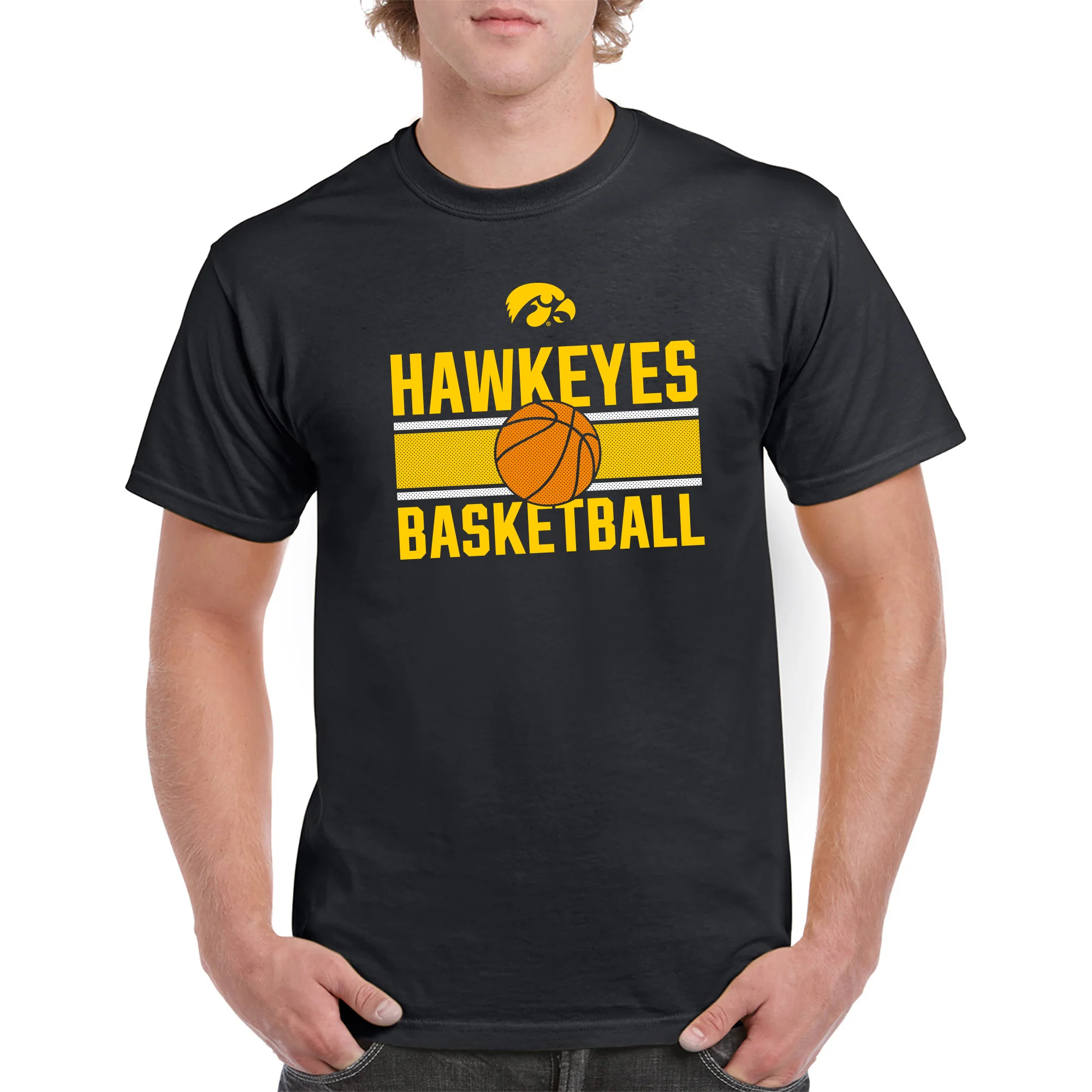 University of Iowa Hawkeyes Basketball Mesh Basic Cotton Short Sleeve T Shirt - Black - Image 3