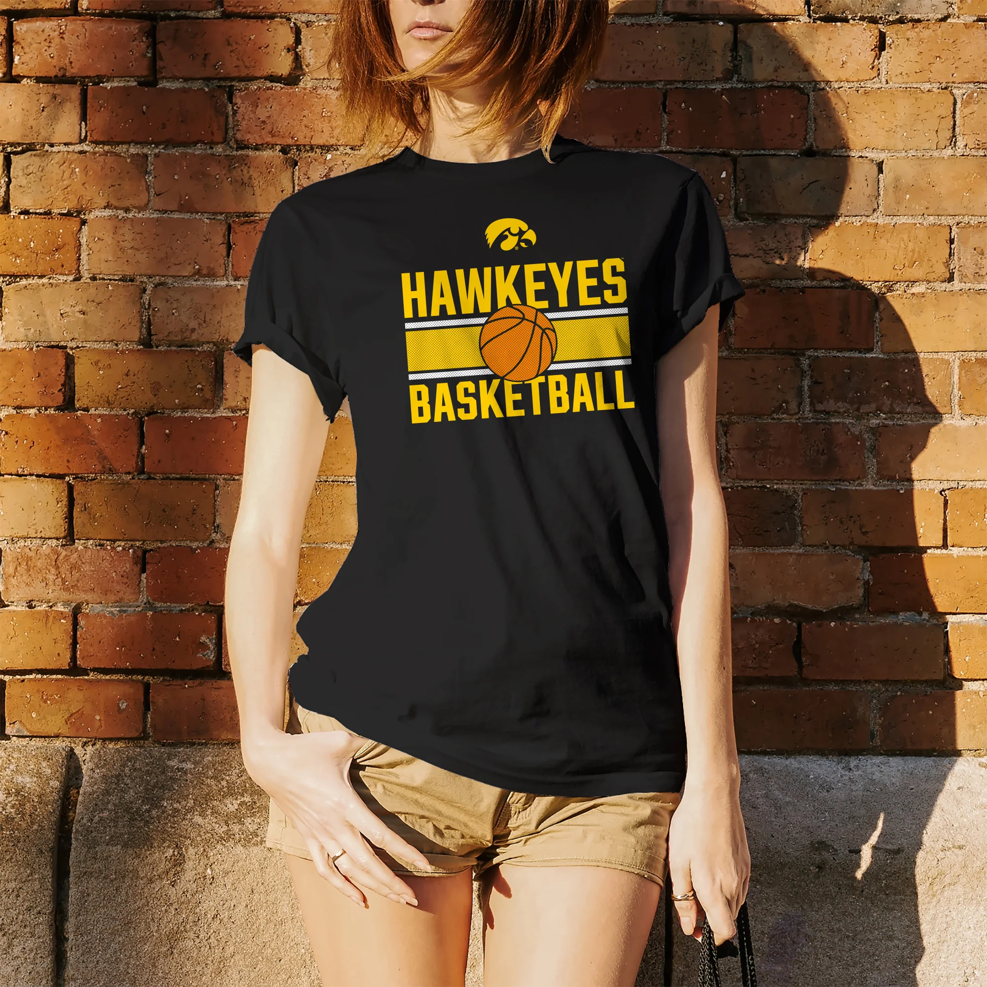 University of Iowa Hawkeyes Basketball Mesh Basic Cotton Short Sleeve T Shirt - Black - Image 4