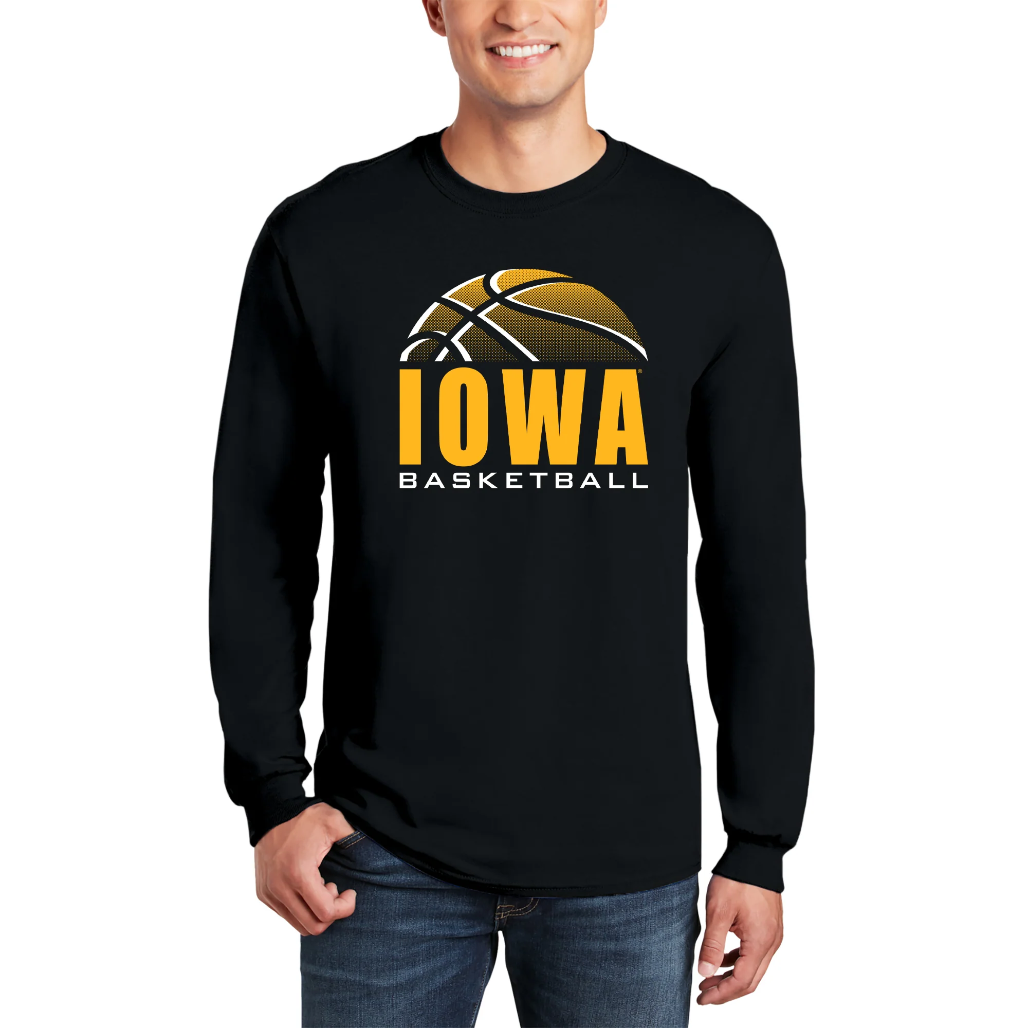 University of Iowa Hawkeyes Basketball Shadow Long Sleeve T Shirt- Black - Image 3