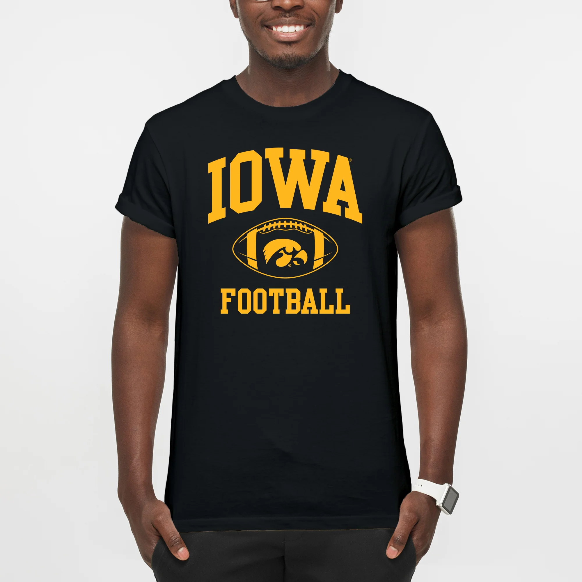 University of Iowa Hawkeyes Classic Football Arch Short Sleeve T Shirt - Black - Image 4
