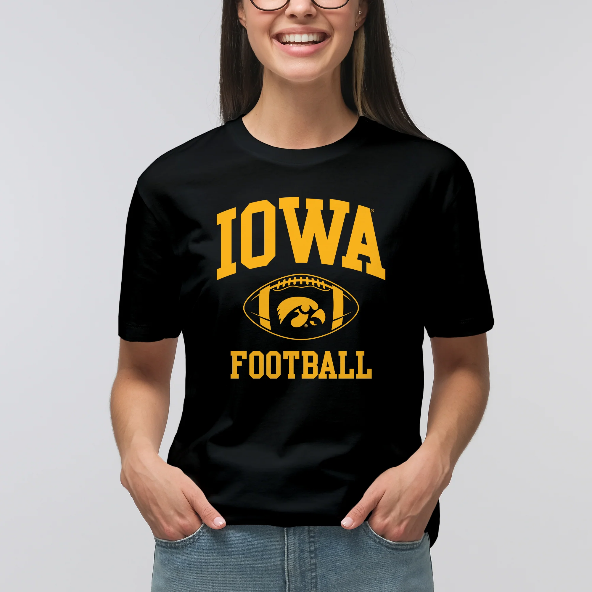 University of Iowa Hawkeyes Classic Football Arch Short Sleeve T Shirt - Black - Image 5