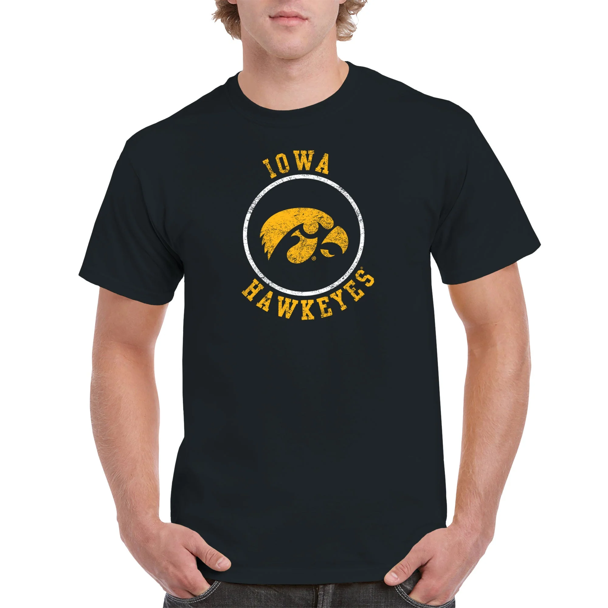 University of Iowa Hawkeyes Distressed Circle Logo Short Sleeve T Shirt - Black - Image 3