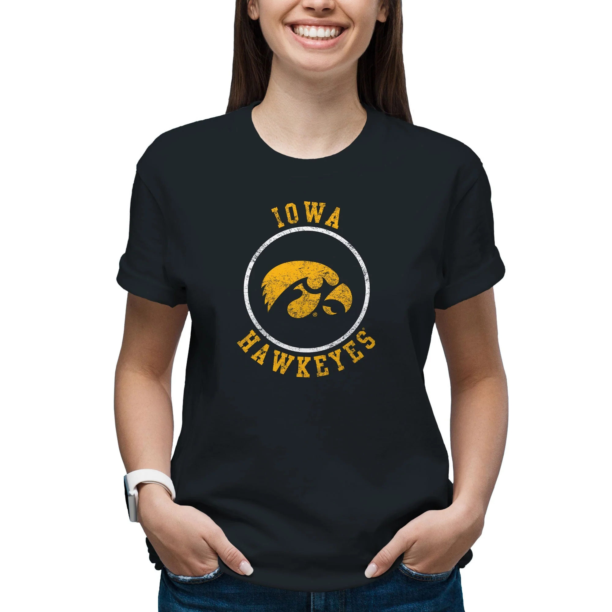 University of Iowa Hawkeyes Distressed Circle Logo Short Sleeve T Shirt - Black - Image 4