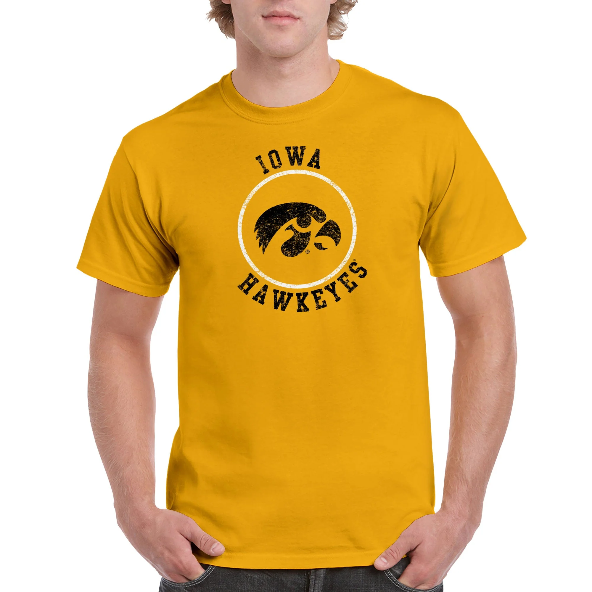 University of Iowa Hawkeyes Distressed Circle Logo Short Sleeve T Shirt - Gold - Image 3