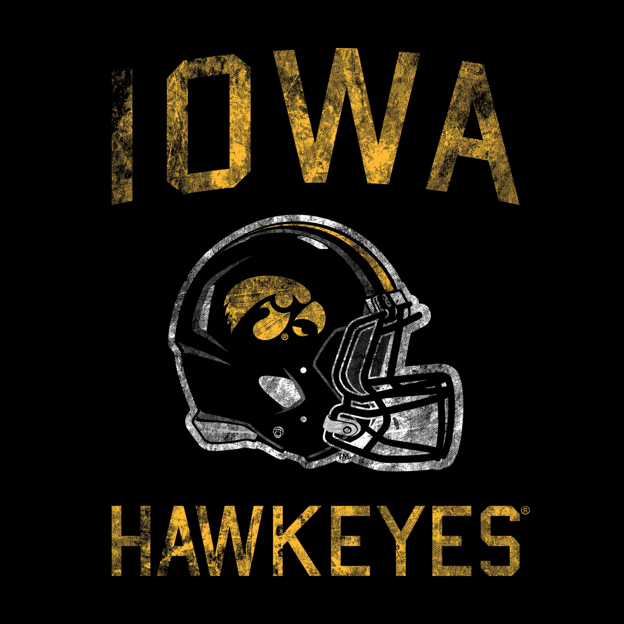 University of Iowa Hawkeyes Faded Football Helmet Basic Cotton Short Sleeve T Shirt - Black - Image 2