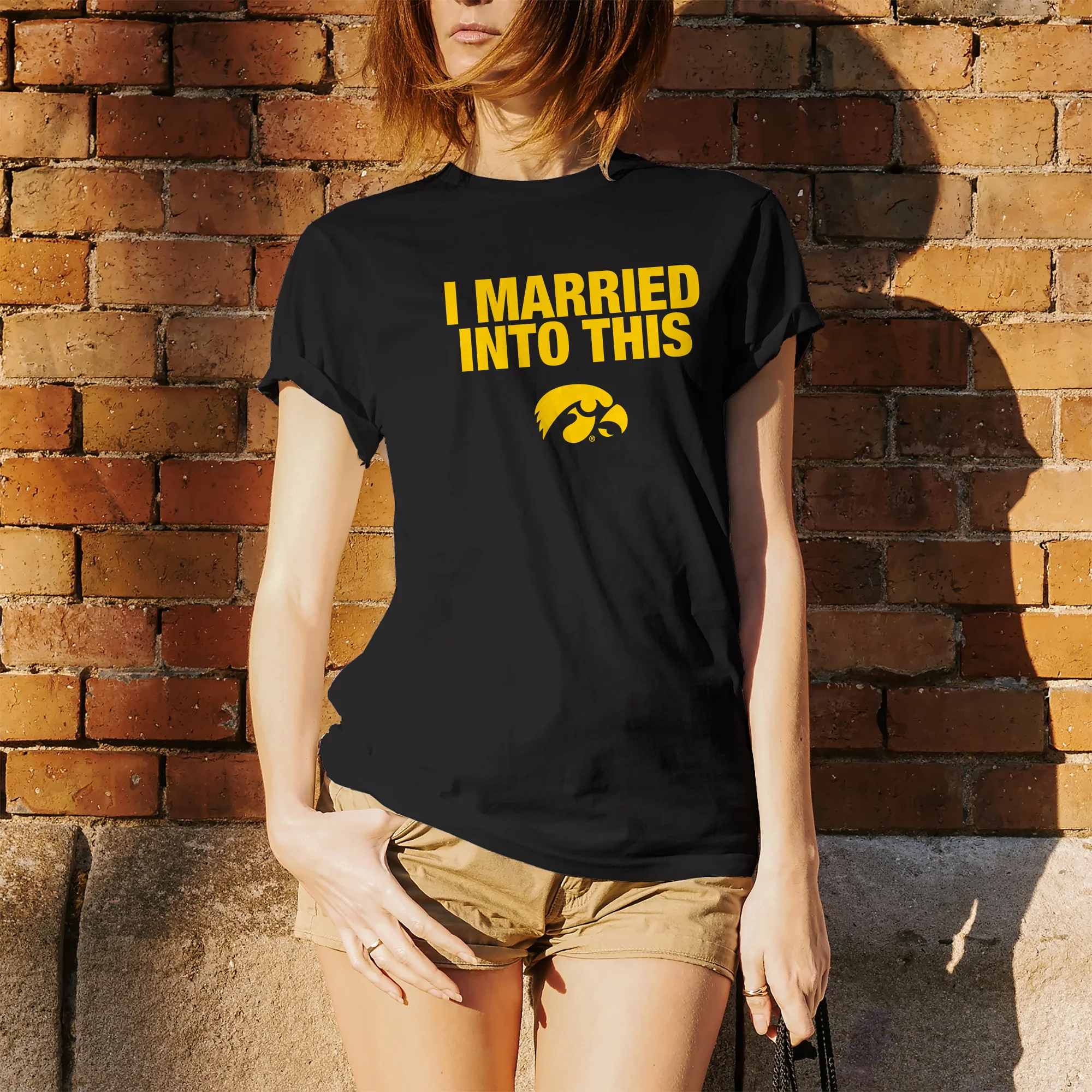 University of Iowa Hawkeyes I Married Into This Short Sleeve T-Shirt - Black - Image 4