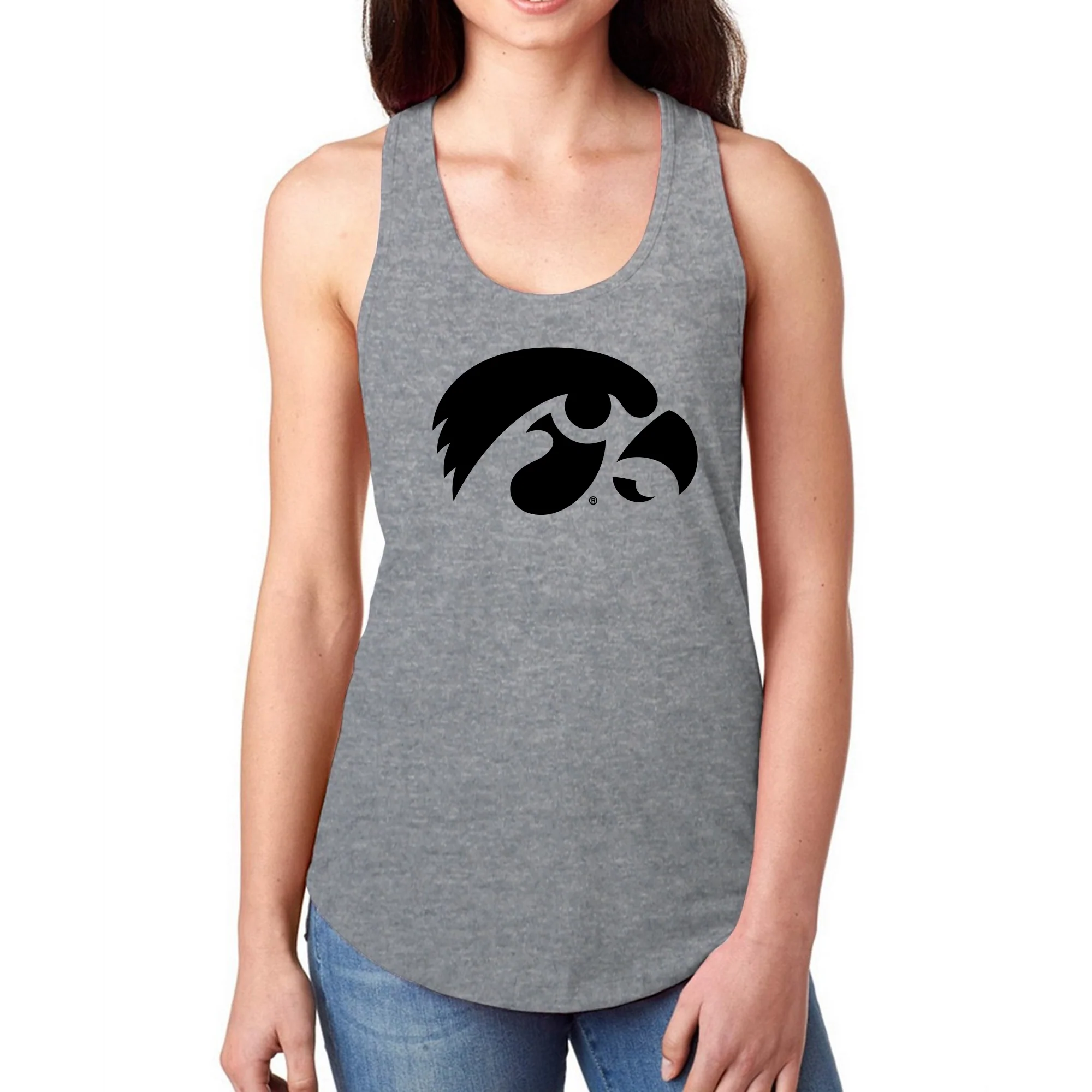 University of Iowa Hawkeyes Primary Logo Racerback Tank Top - Heather Grey - Image 3