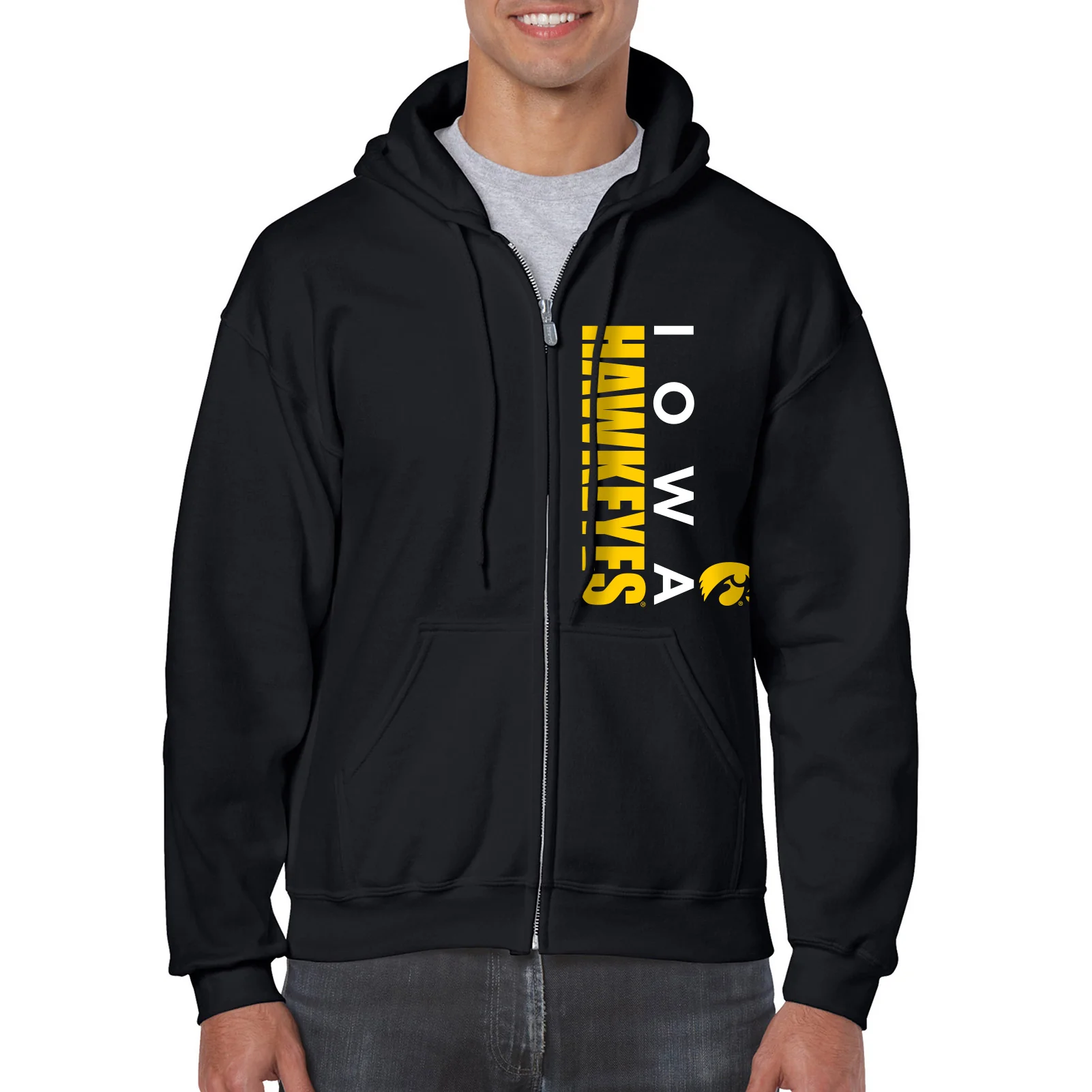 University of Iowa Hawkeyes Vertical Block Left Chest Full Zip Hoodie - Black - Image 4