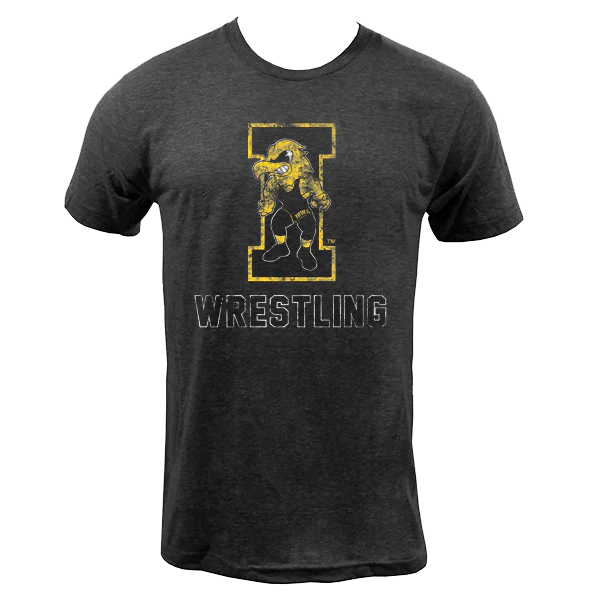 University of Iowa Hawkeyes Wrestling Herky Short Sleeve T Shirt - Vintage Black