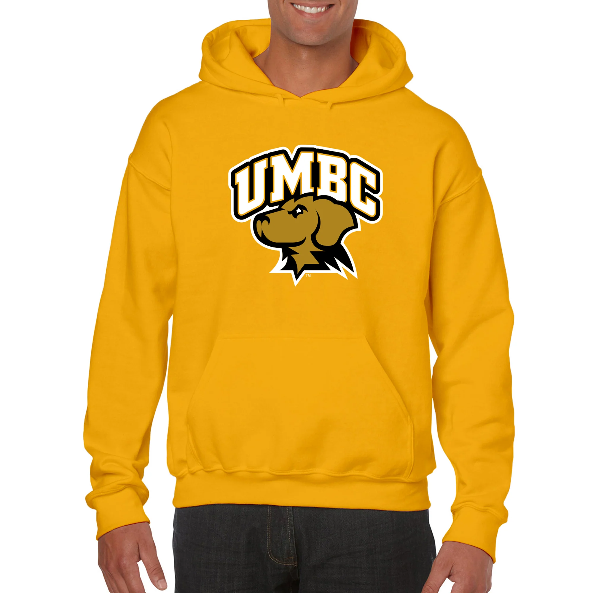 University of Maryland Baltimore County Retrievers Arch Logo Heavy Blend Hoodie - Gold - Image 3