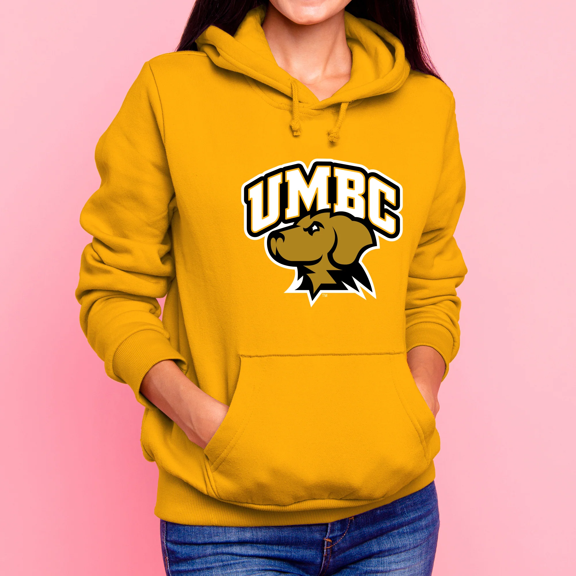 University of Maryland Baltimore County Retrievers Arch Logo Heavy Blend Hoodie - Gold - Image 4
