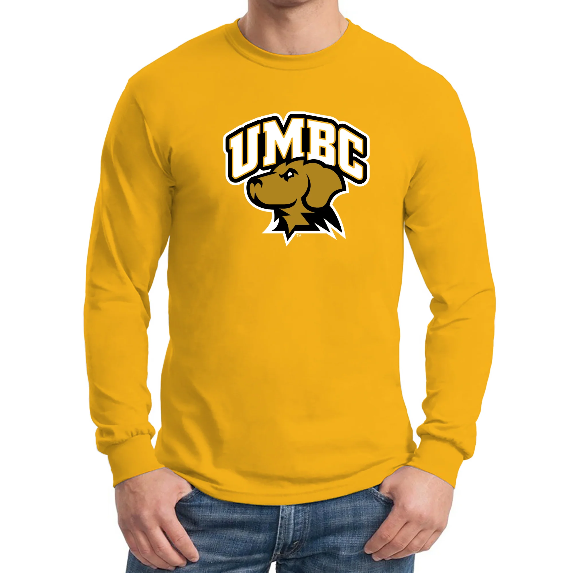 University of Maryland Baltimore County Retrievers Arch Logo Long Sleeve T-Shirt - Gold - Image 3