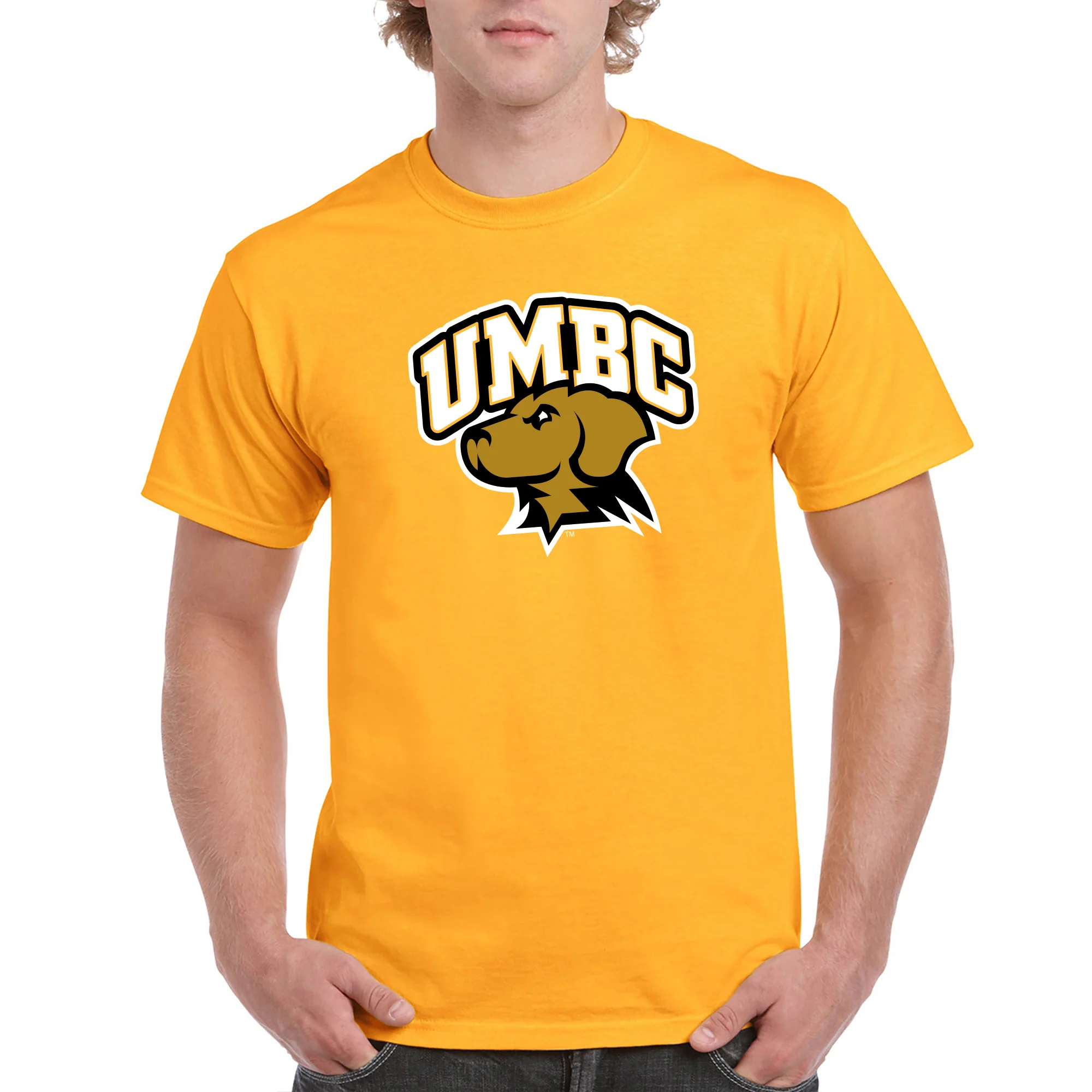 University of Maryland Baltimore County Retrievers Arch Logo Short Sleeve T Shirt - Gold - Image 3