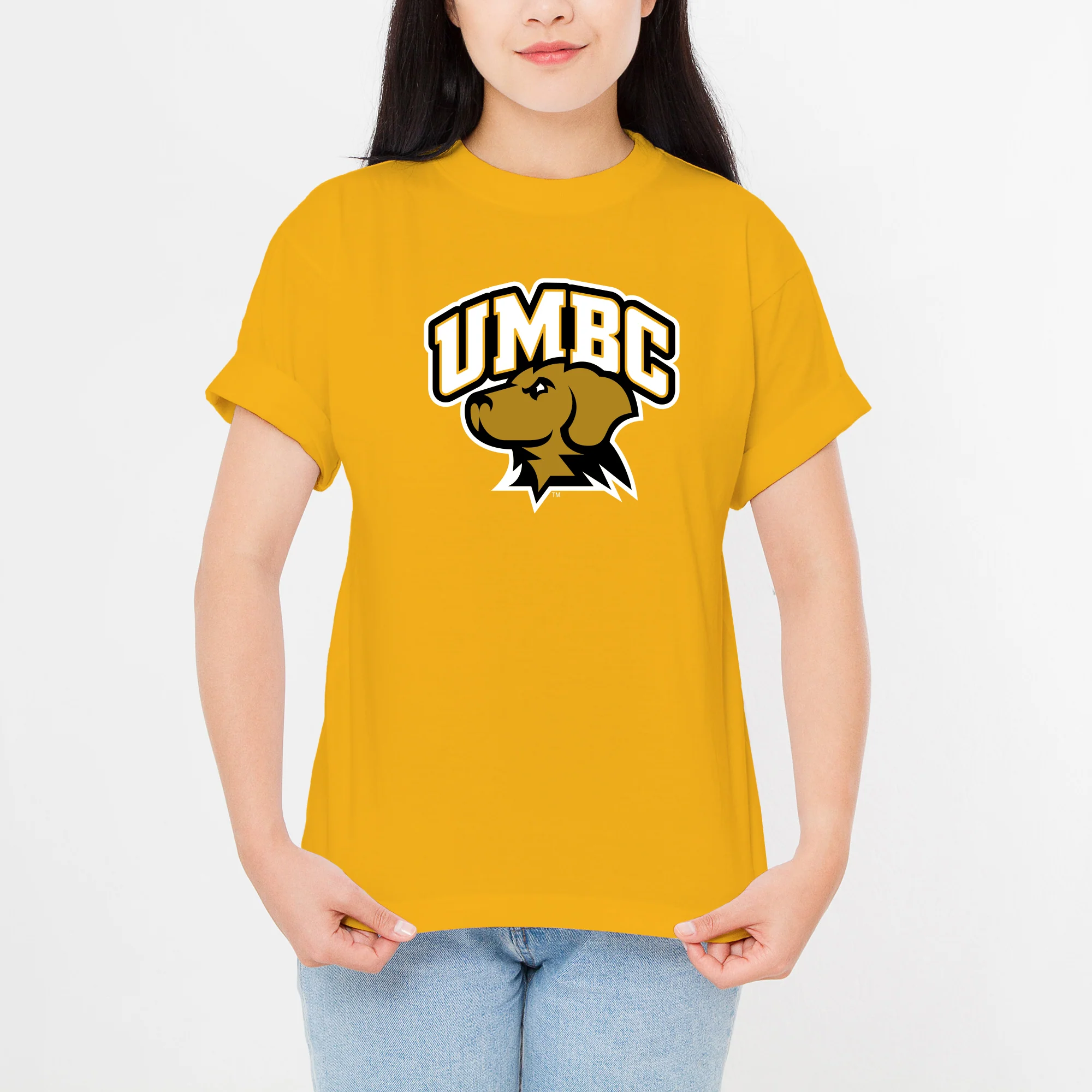 University of Maryland Baltimore County Retrievers Arch Logo Short Sleeve T Shirt - Gold - Image 4