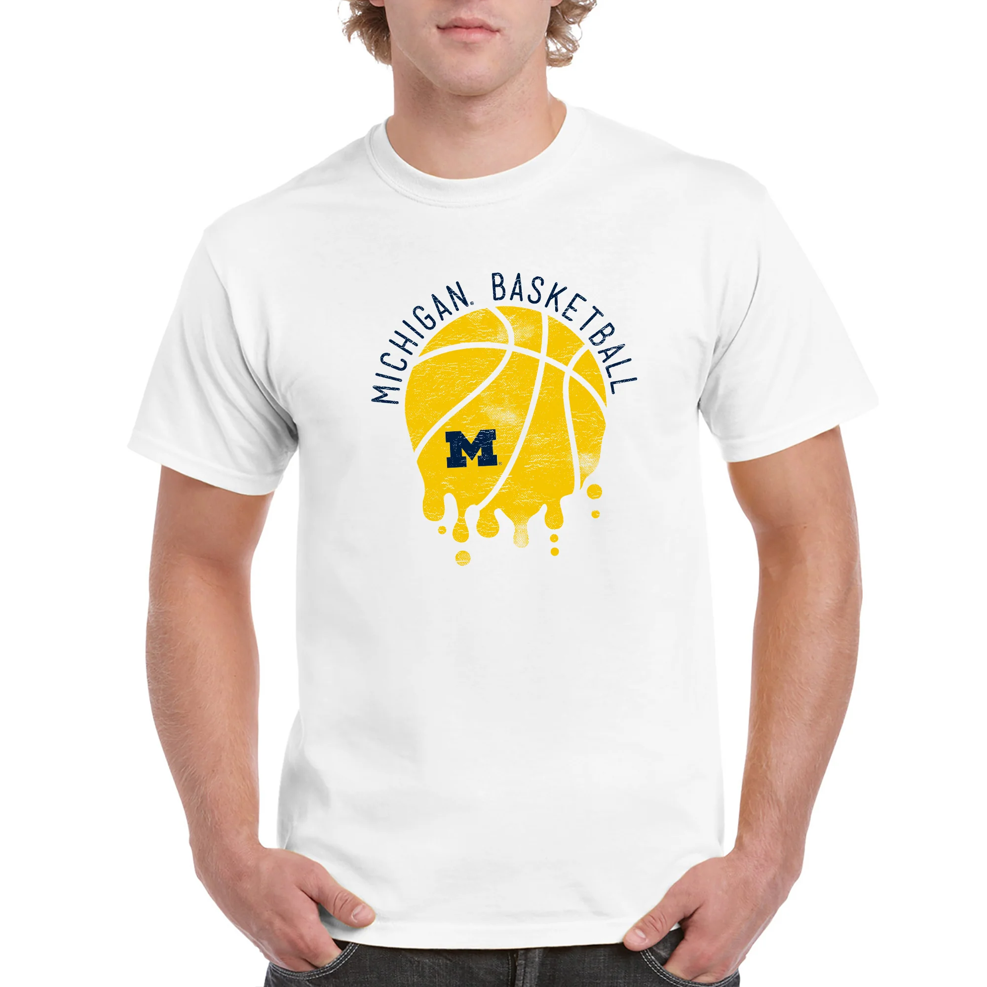 University of Michigan Basketball Dribble Basic Cotton Short Sleeve T Shirt - White - Image 3