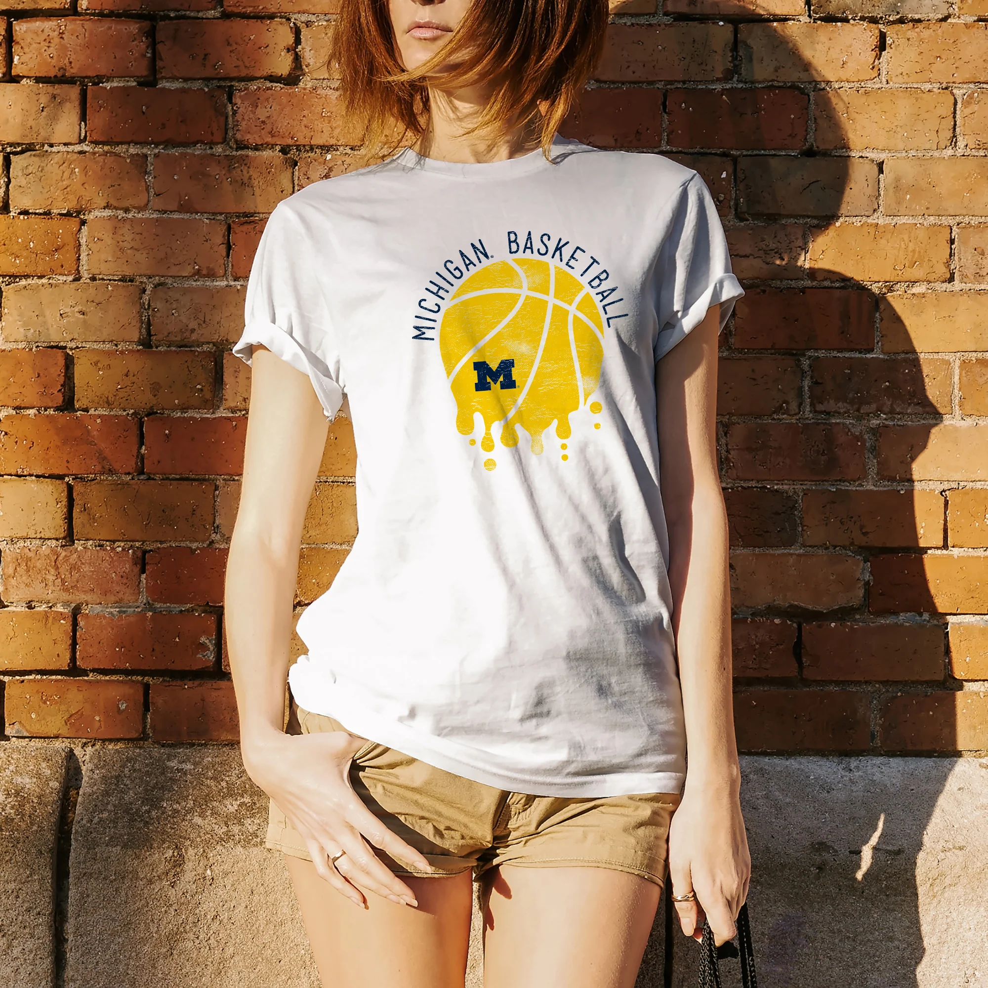 University of Michigan Basketball Dribble Basic Cotton Short Sleeve T Shirt - White - Image 4