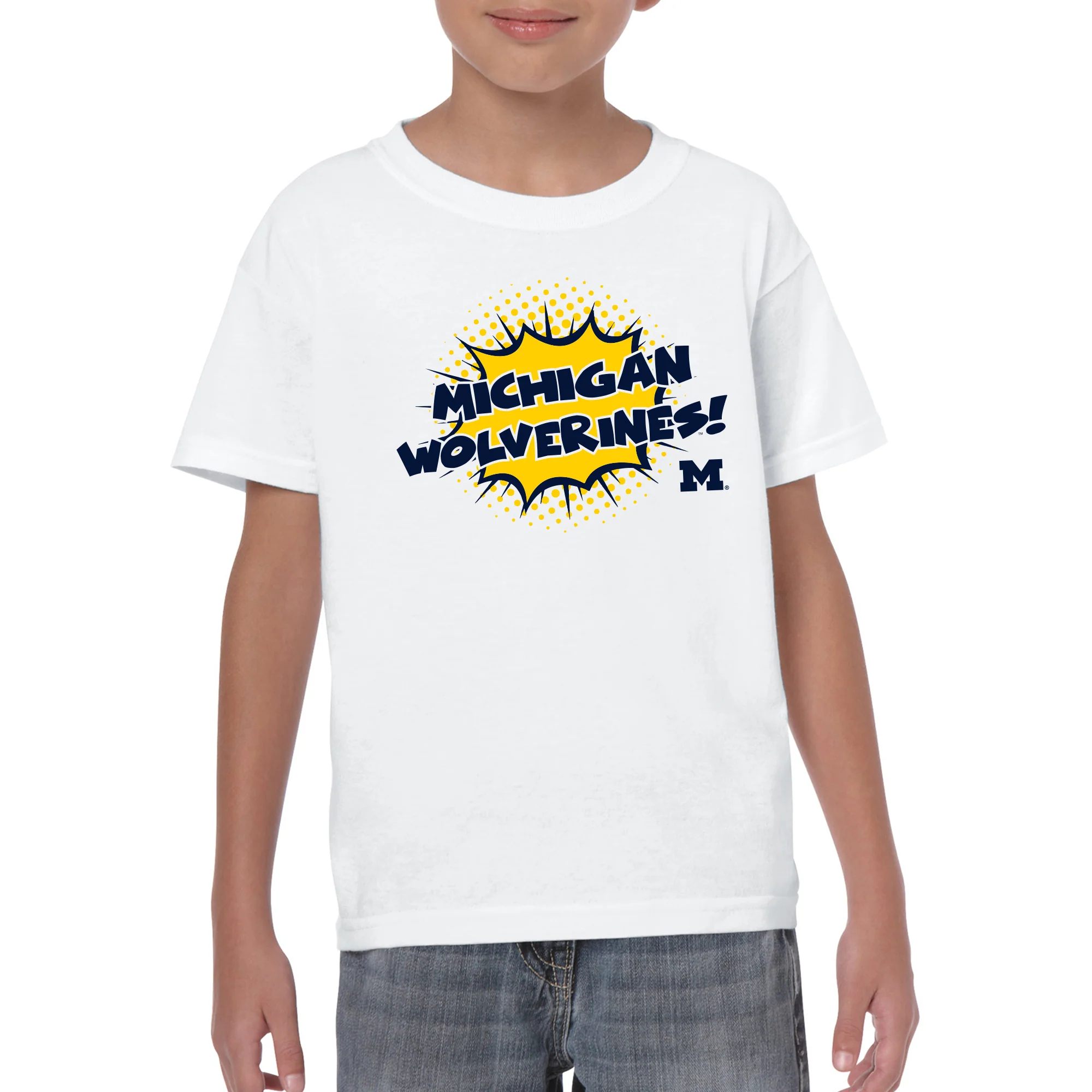 University of Michigan Wolverines Comic Blast Youth Basic Cotton Short Sleeve Tee - White - Image 3