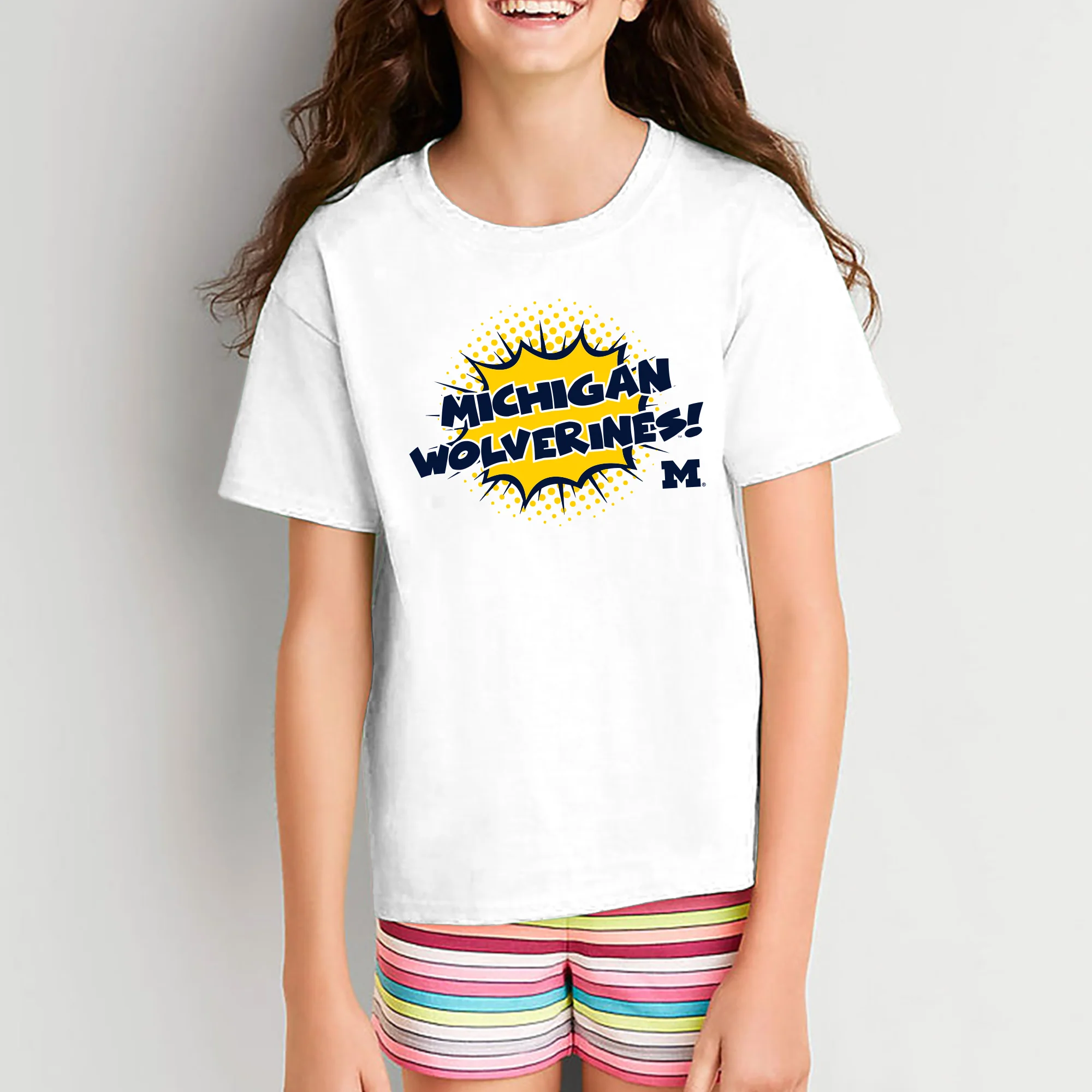 University of Michigan Wolverines Comic Blast Youth Basic Cotton Short Sleeve Tee - White - Image 4