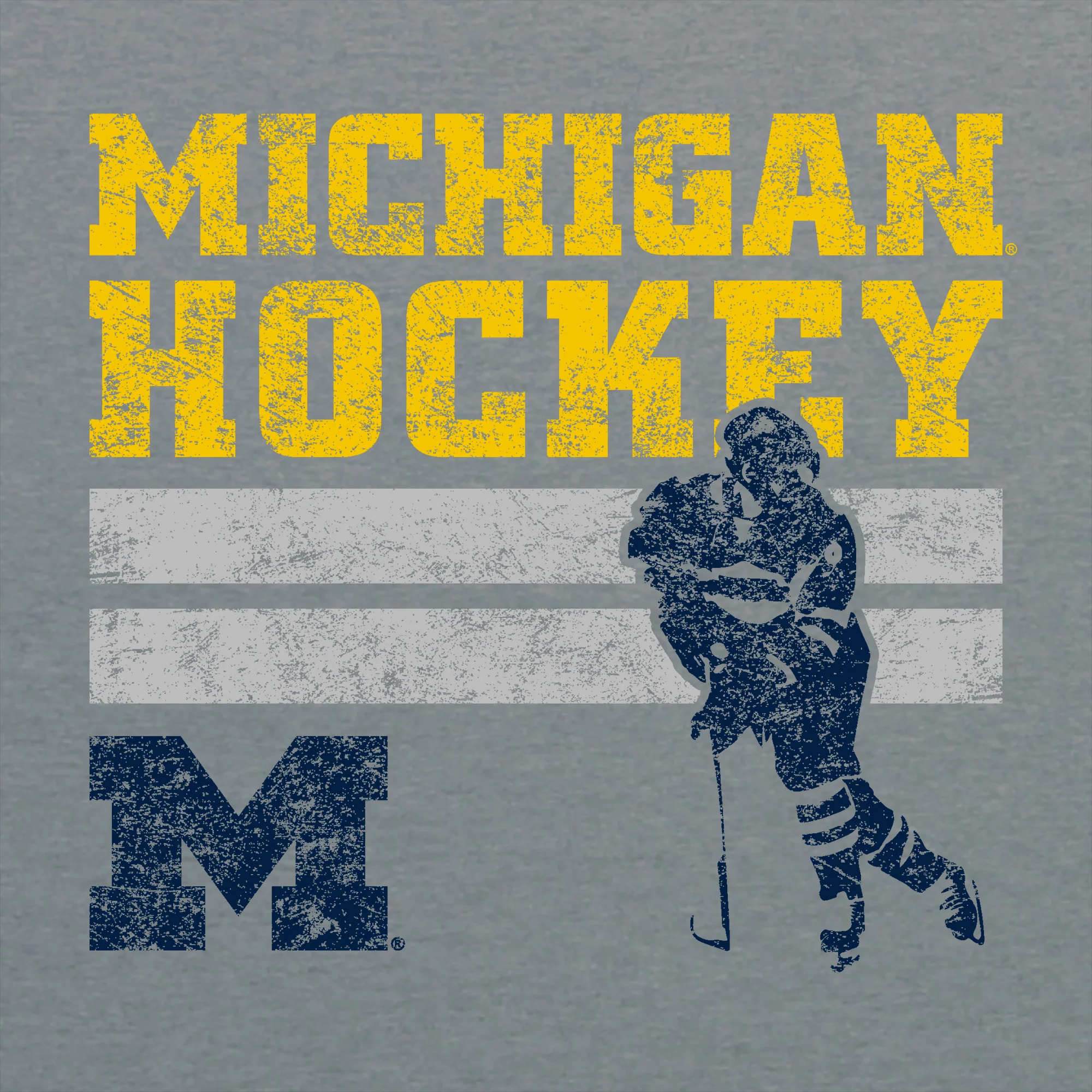 University of Michigan Retro Hockey Basic Cotton Short Sleeve T Shirt - Graphite Heather - Image 2