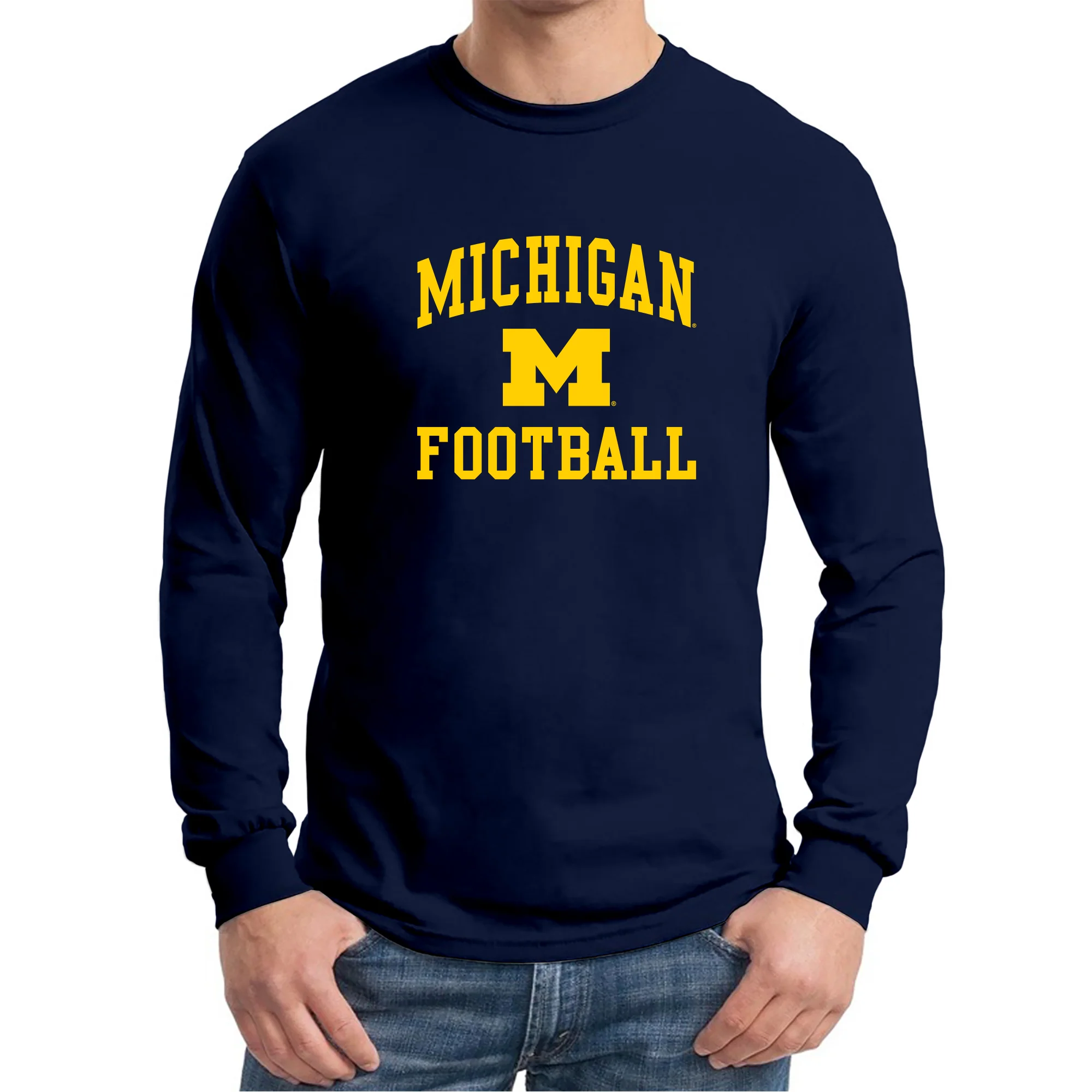 University of Michigan Wolverines Arch Logo Football Long Sleeve - Navy - Image 3