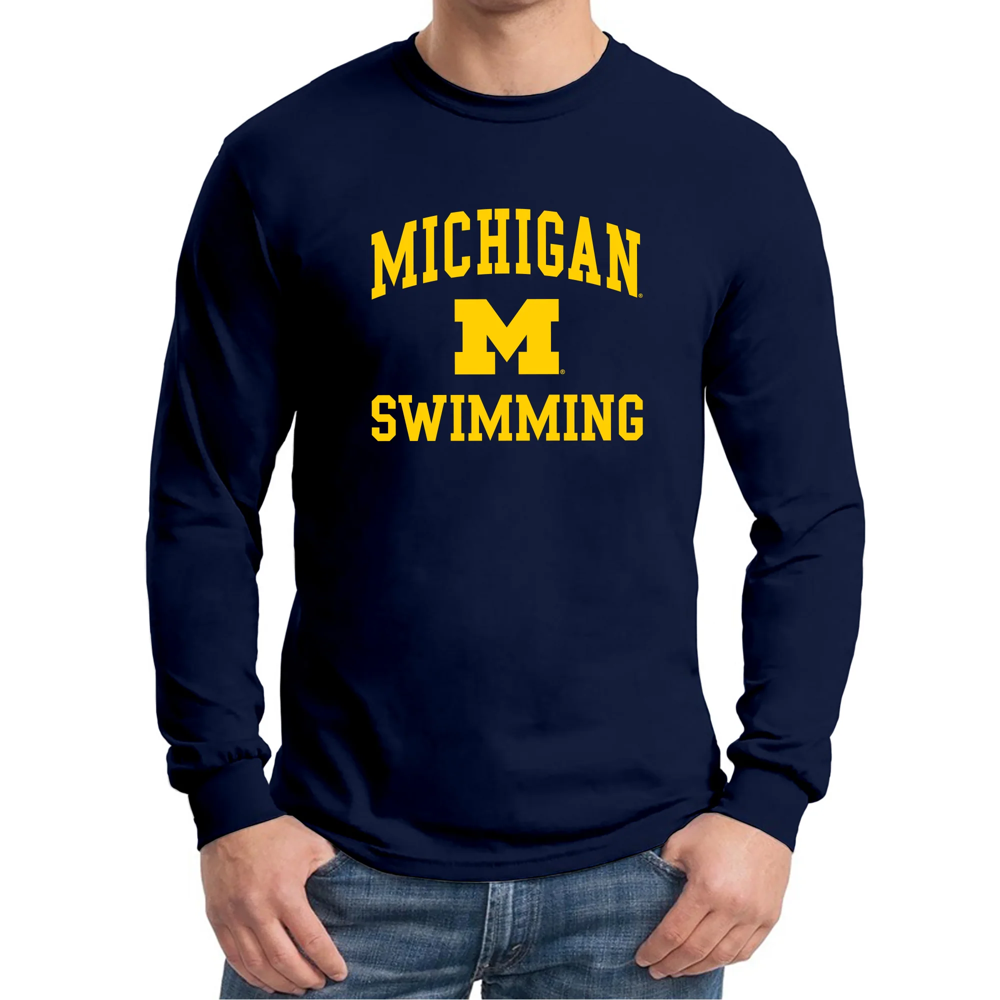 University of Michigan Wolverines Arch Logo Swimming Long Sleeve - Navy - Image 3