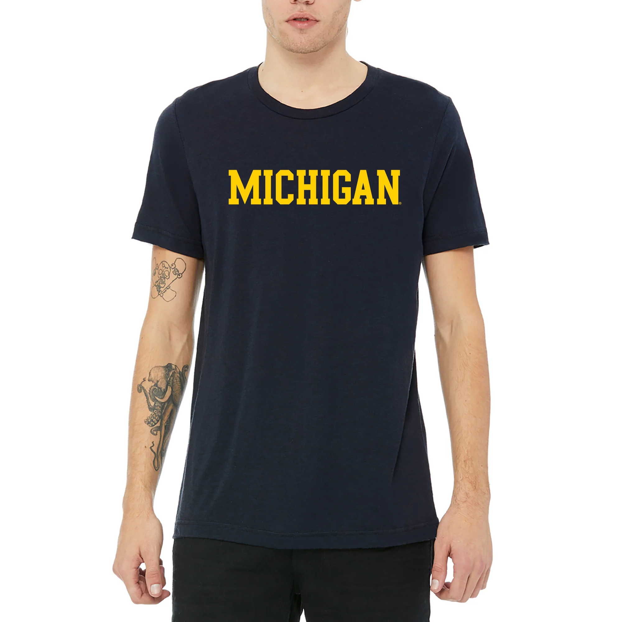 Michigan Basic Block Canvas Triblend T-Shirt - Solid Navy Triblend - Image 3