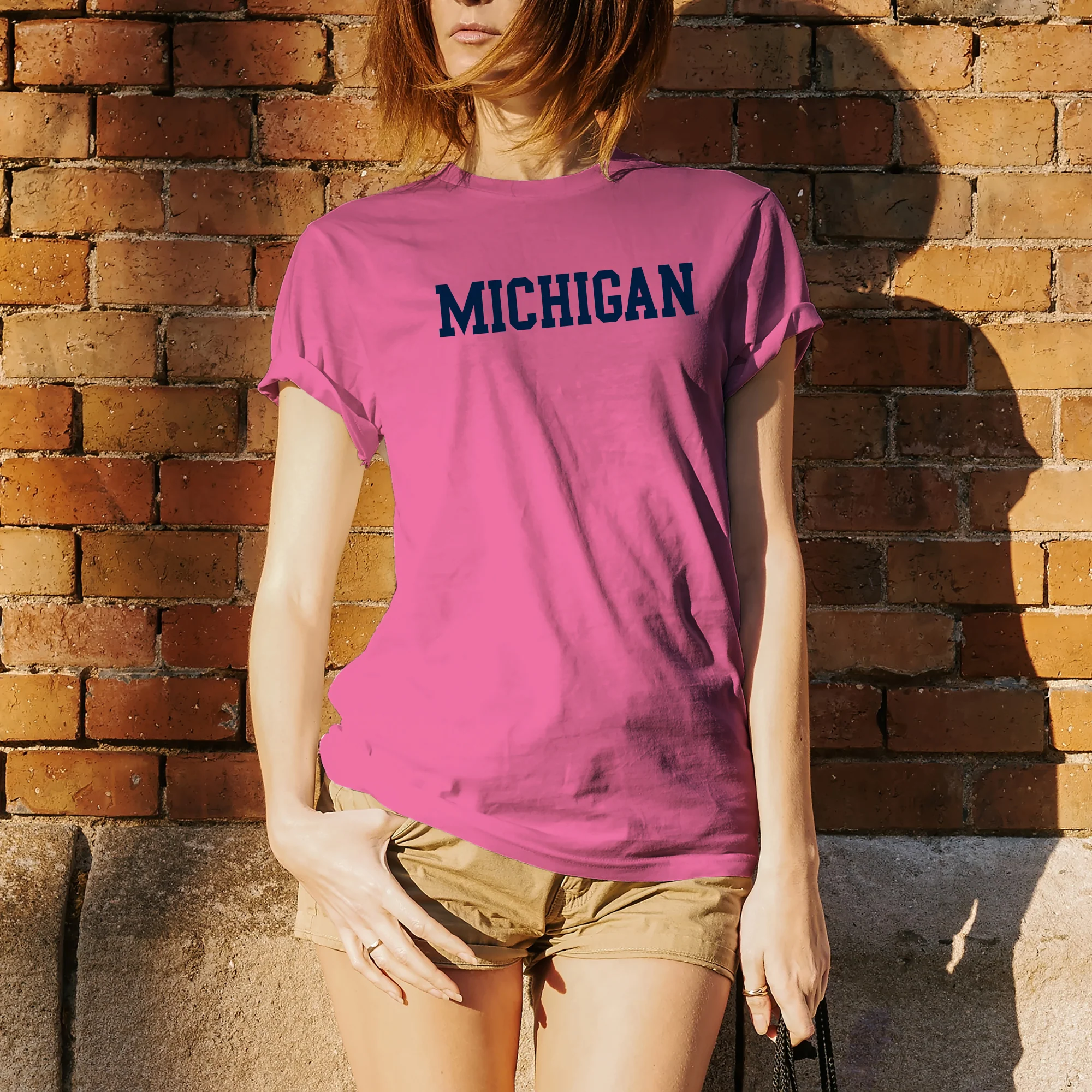 University of Michigan Wolverines Basic Block Women's T-Shirt - Azalea - Image 4
