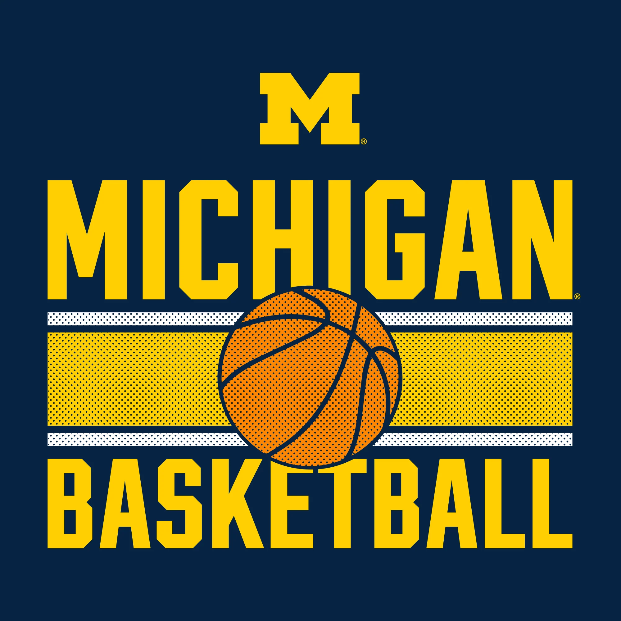 University of Michigan Wolverines Basketball Mesh Basic Cotton Short Sleeve T Shirt - Navy - Image 2