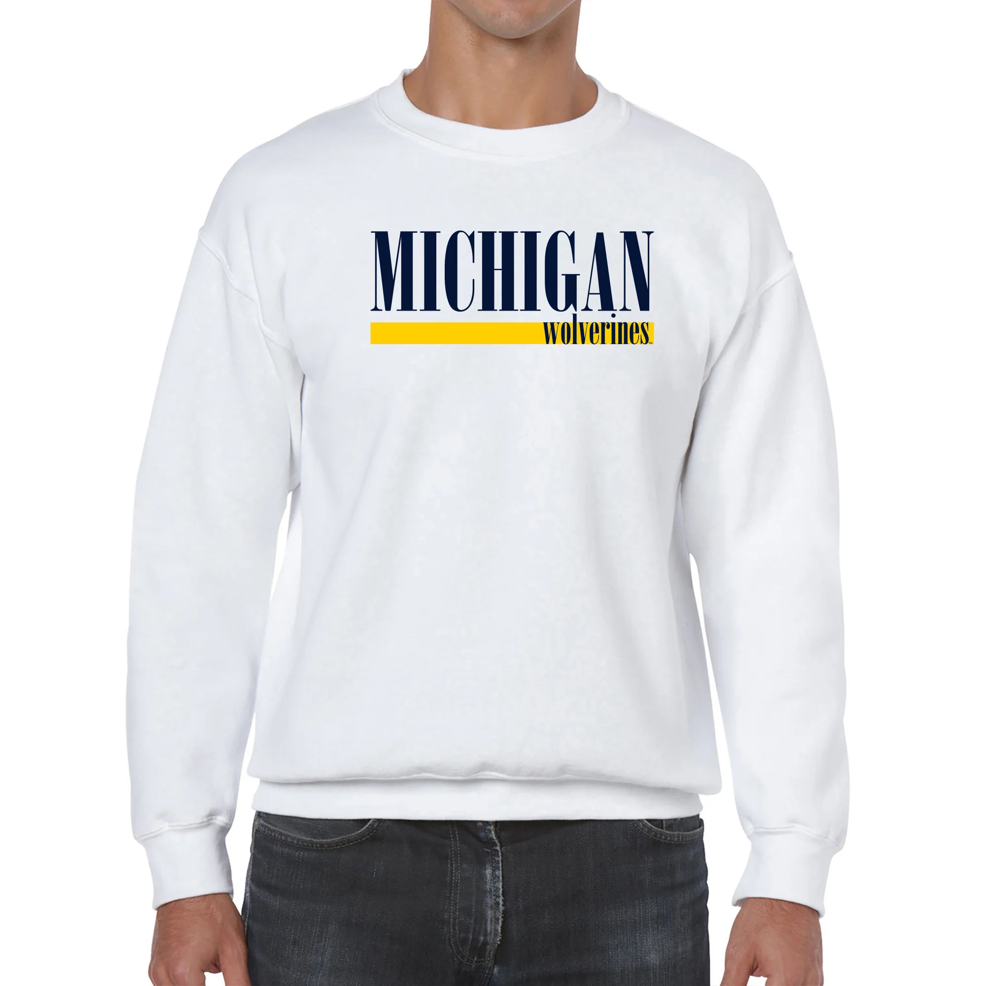University of Michigan Wolverines Boldline Basic Cotton Crewneck Sweatshirt - White - Image 3