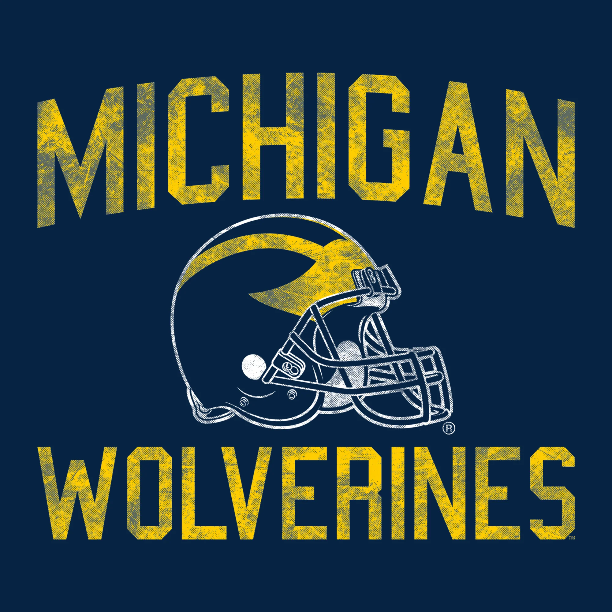University of Michigan Wolverines Faded Football Helmet Canvas Short Sleeve Triblend T-Shirt - Solid Navy Triblend - Image 2