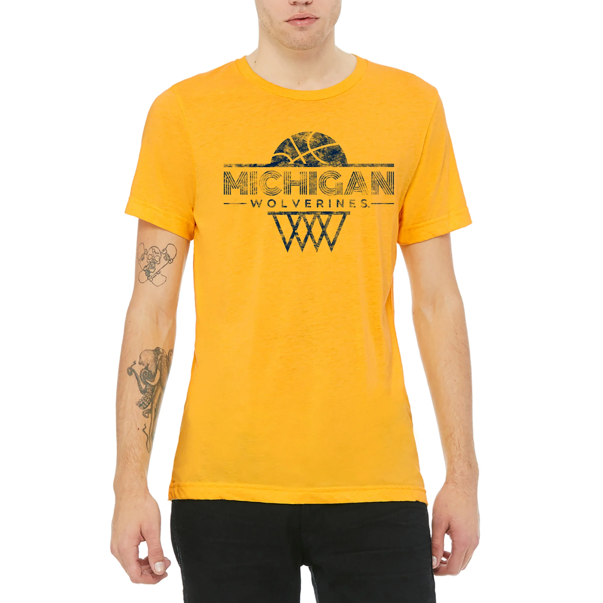 University of Michigan Wolverines Oblique Hoop Canvas Triblend Short Sleeve T-Shirt - Yellow Gold - Image 4