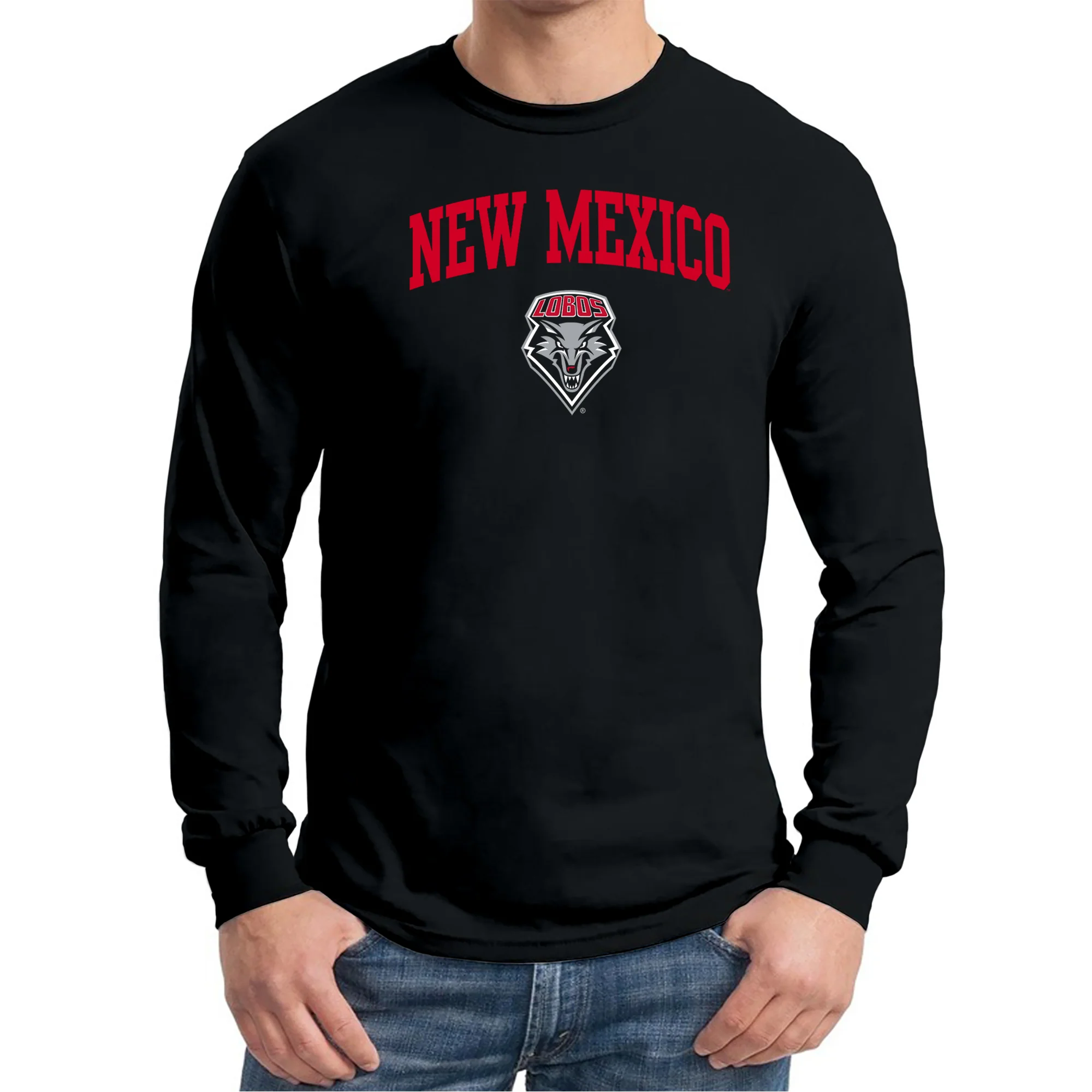University of New Mexico Lobos Arch Logo Cotton Long Sleeve T-Shirt - Black - Image 3