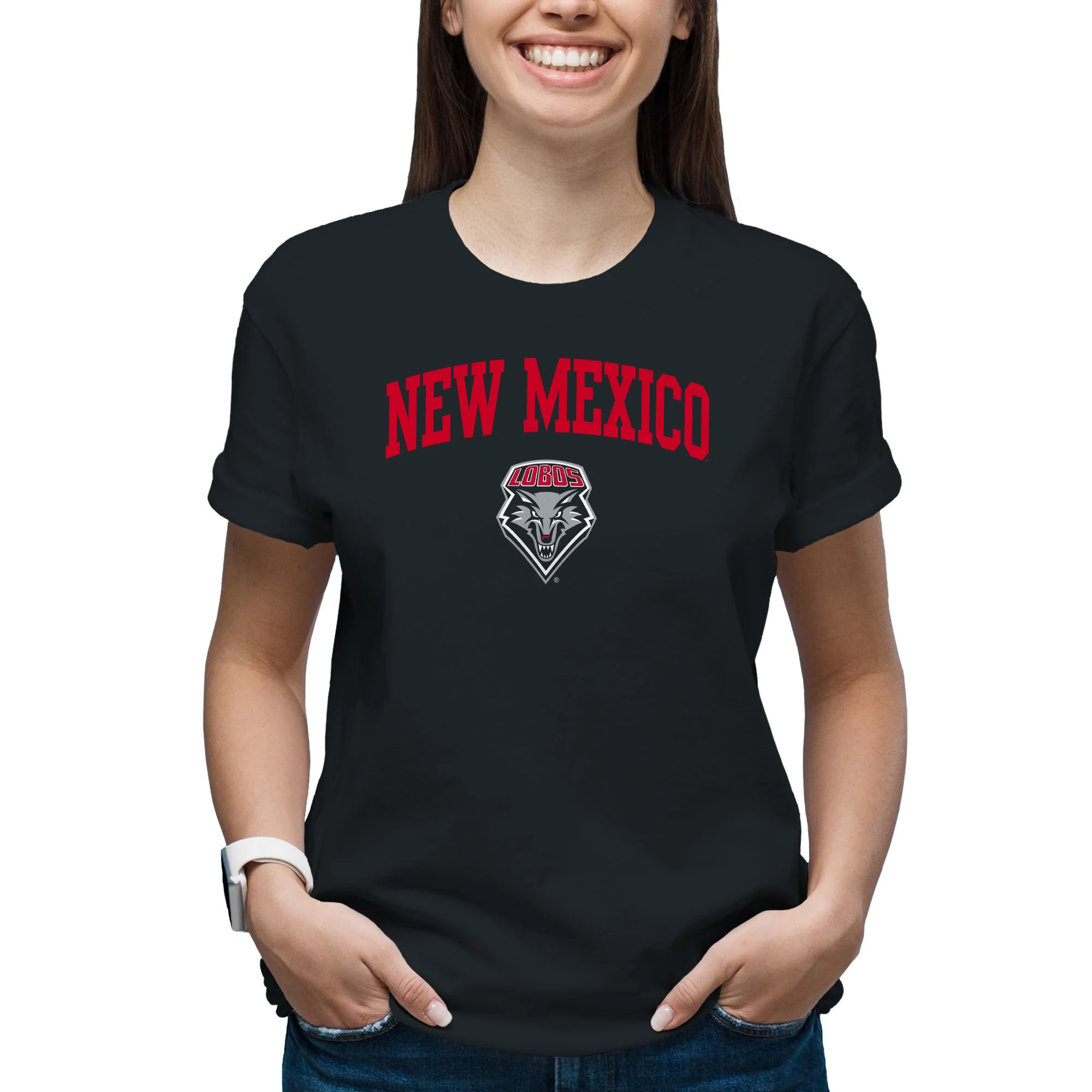 University of New Mexico Lobos Arch Logo Cotton T-Shirt - Black - Image 4