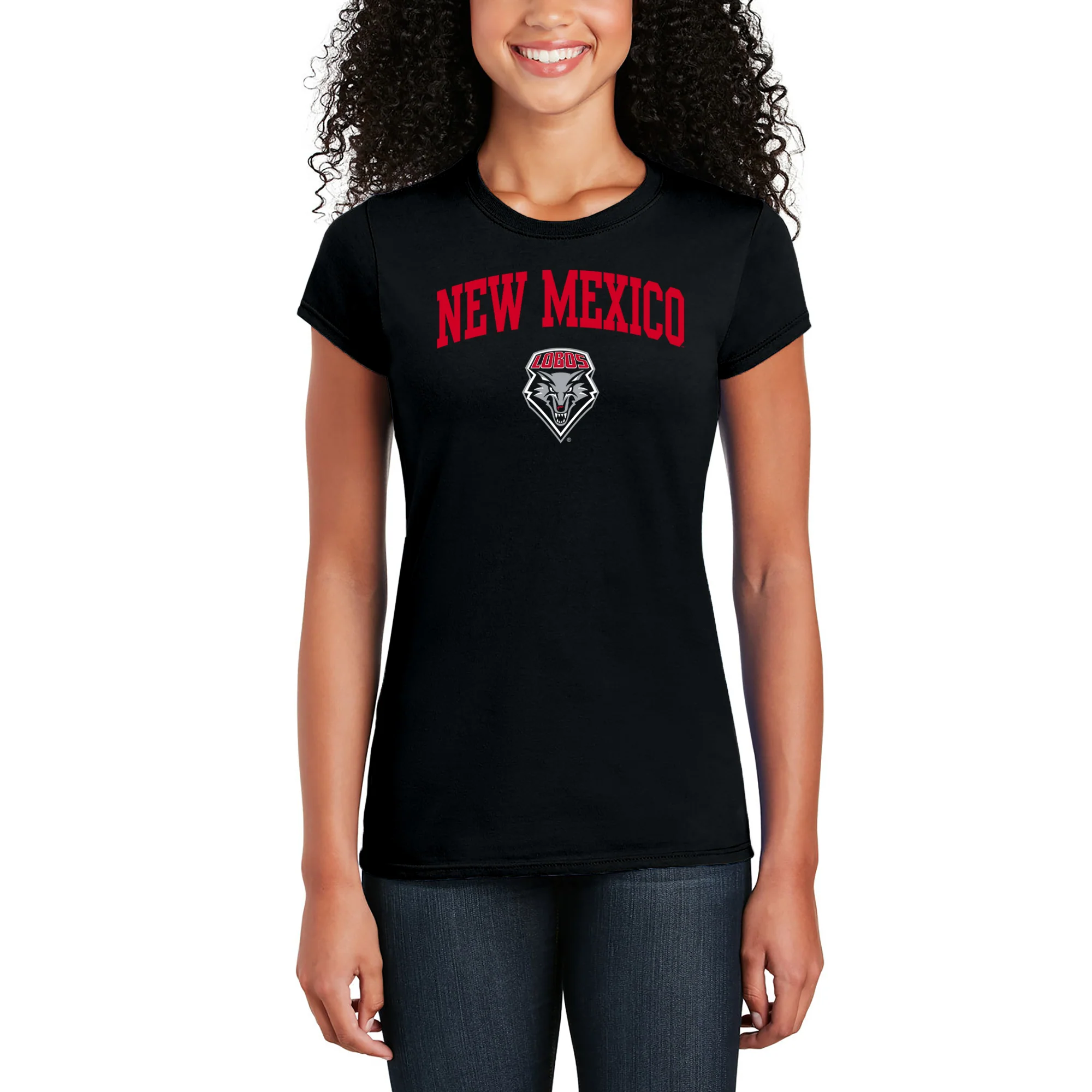 University of New Mexico Lobos Arch Logo Cotton Women's T-Shirt - Black - Image 3