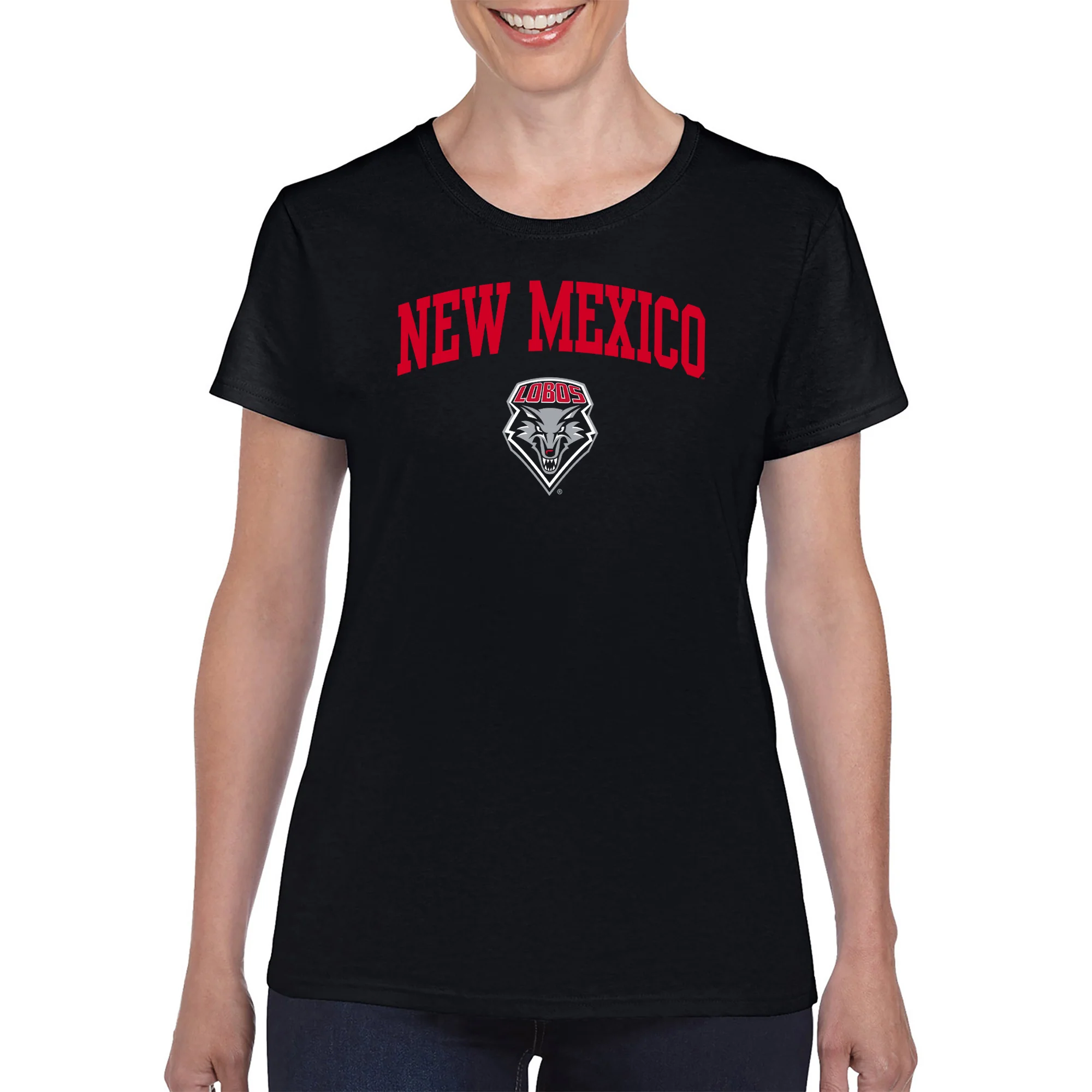 University of New Mexico Lobos Arch Logo Cotton Women's T-Shirt - Black - Image 4