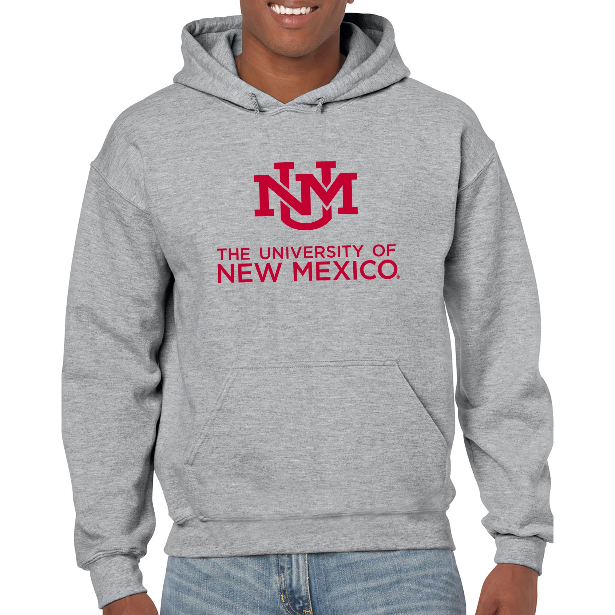University of New Mexico Lobos Institutional Logo Cotton Hoodie - Sport Grey - Image 3