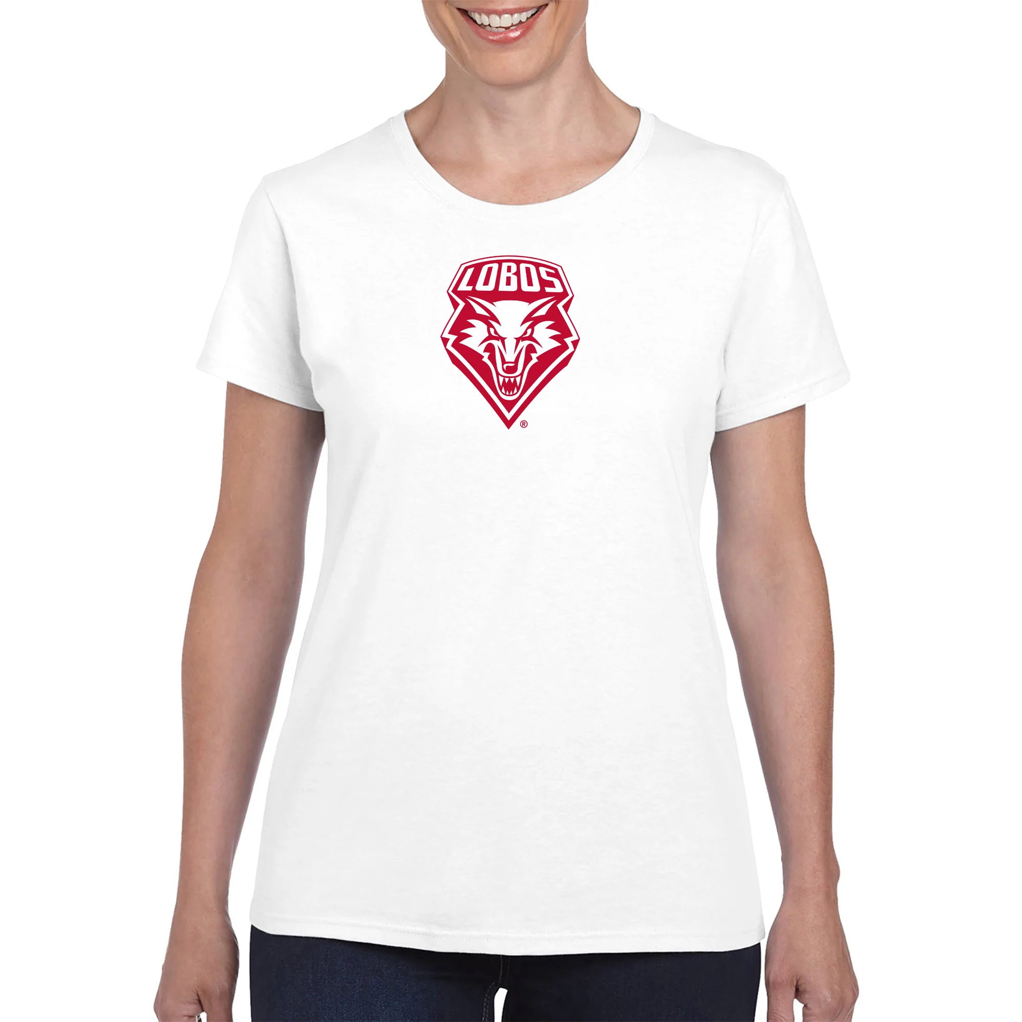 University of New Mexico Lobos Primary Logo Cotton Women's T-Shirt - White - Image 4