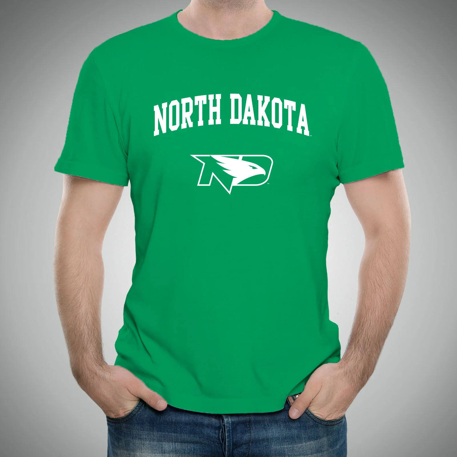 University of North Dakota Fighting Hawks Arch Logo Short Sleeve T Shirt - Irish Green - Image 3